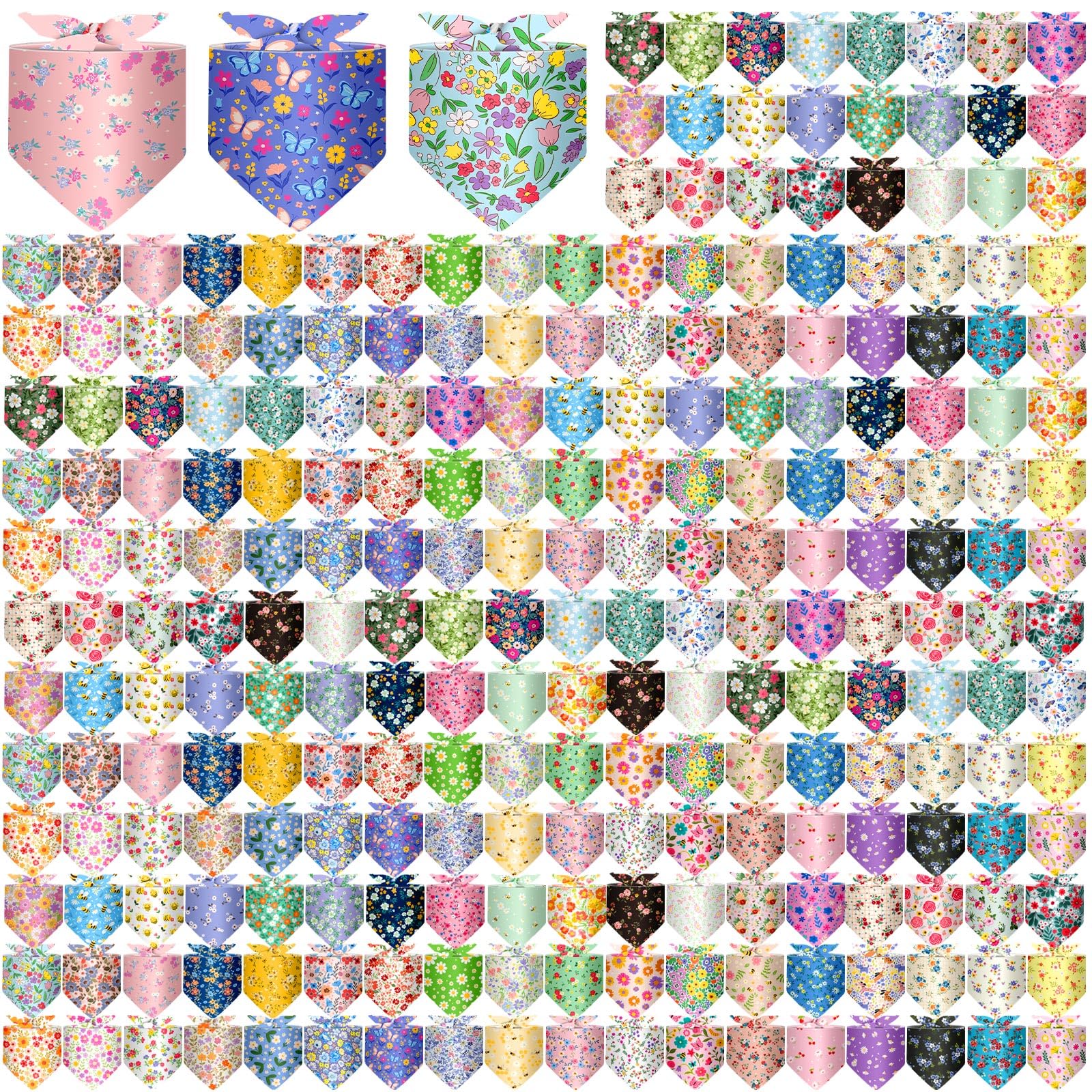 Geyoga Lot de 240 bandanas pour chien - Pour l'été et le printemps - Bavoirs triangulaires réglables pour chiens de petite, moyenne et grande taille - Accessoires de costume (floral)