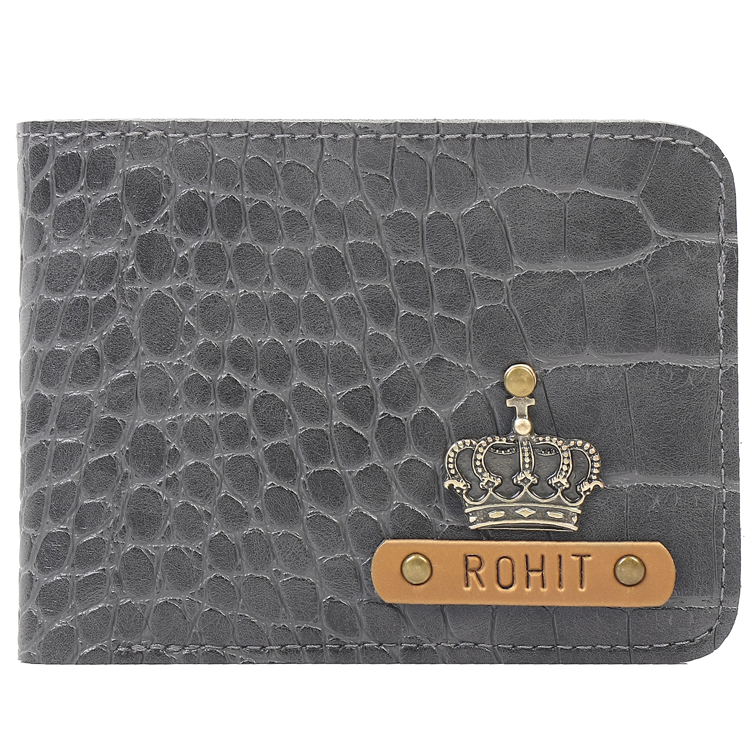 Personalized Wallet for Men and Boys | PU Leather Customized Purse with Name & Charm | Unique Birthday & Anniversary Gift for Men (Grey)