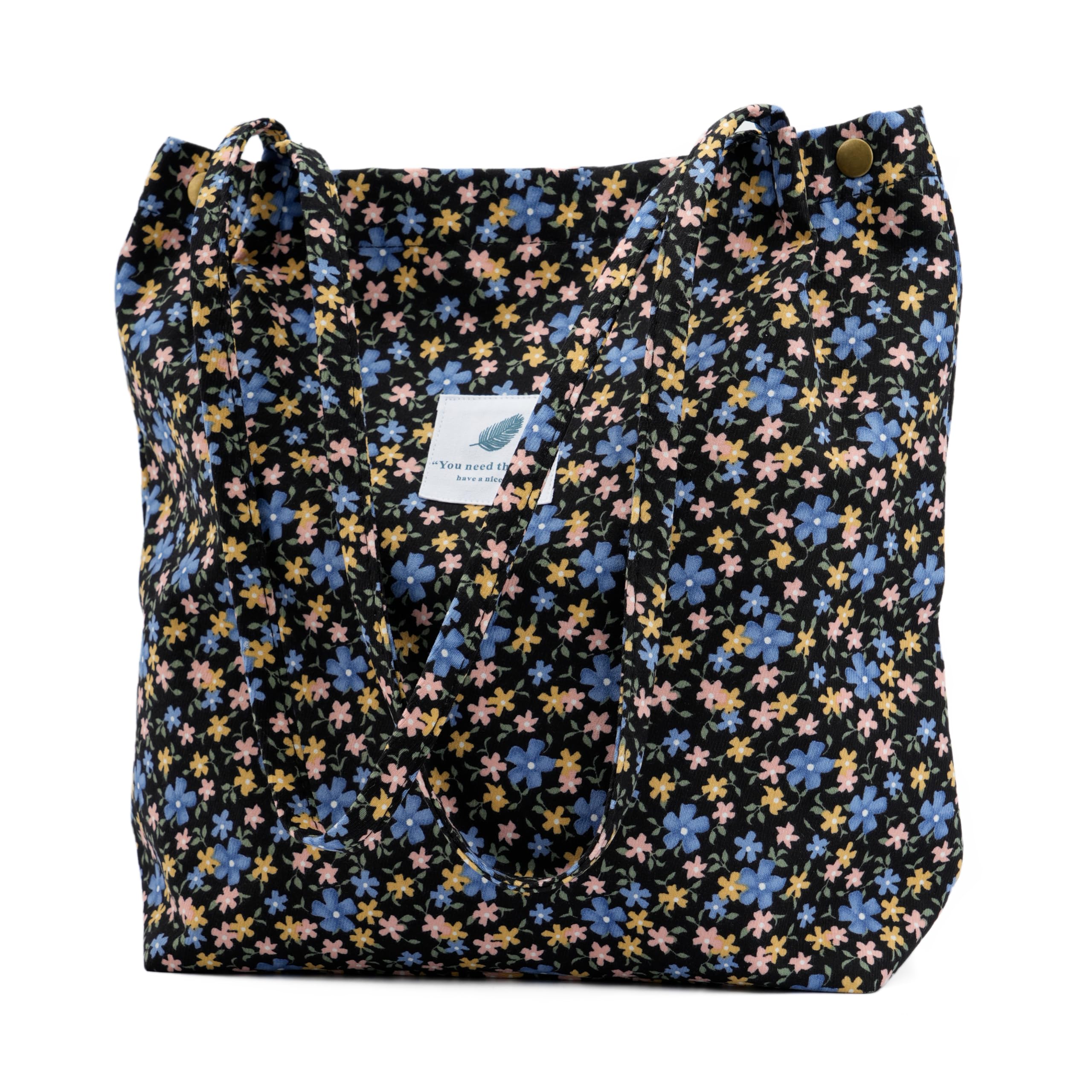 TOPASION Cute Corduroy Tote Bag Canvas Shoulder Handbags for Women Travel Shopping