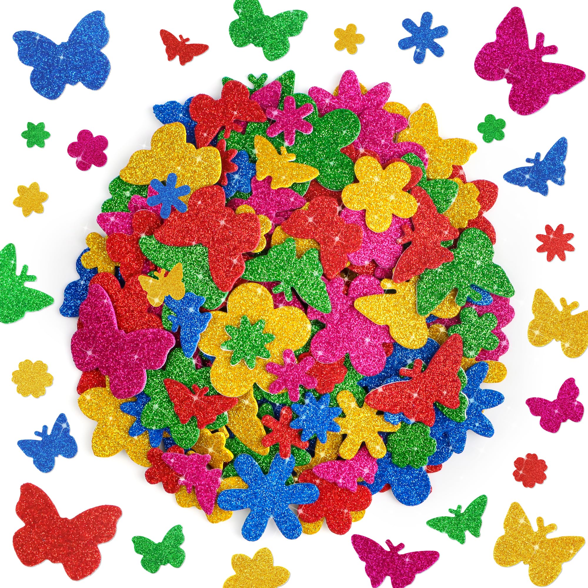 320Pcs Foam Stickers,Glitter Foam Flower Butterfly Shape Stickers
