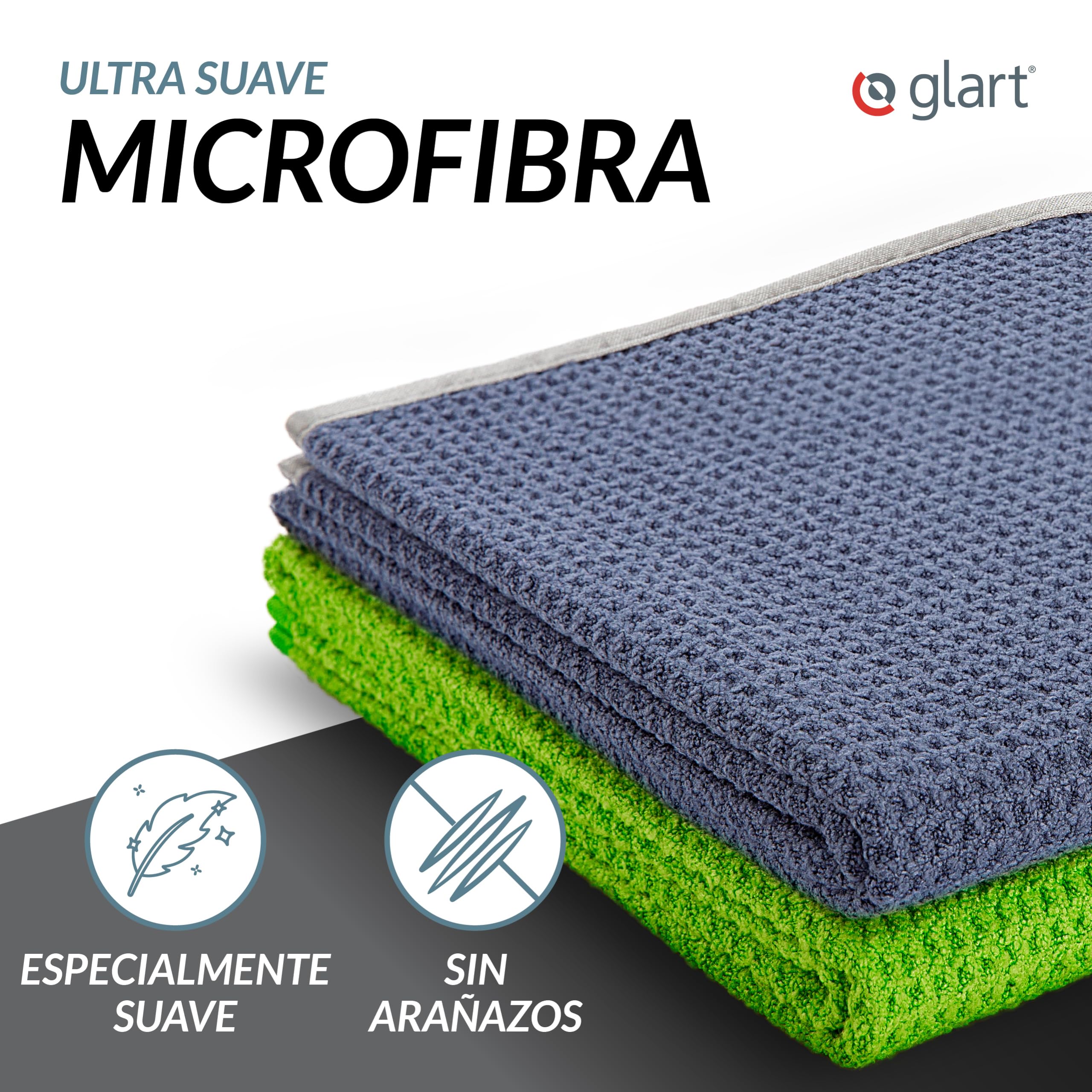 Glart 47TG Set de 2 toallas de microfibra XXL para coche 70x40 cm - absorbentes, sin pelusa, sin rayones - Secado suave tras lavado a mano - Marca alemana de calidad.