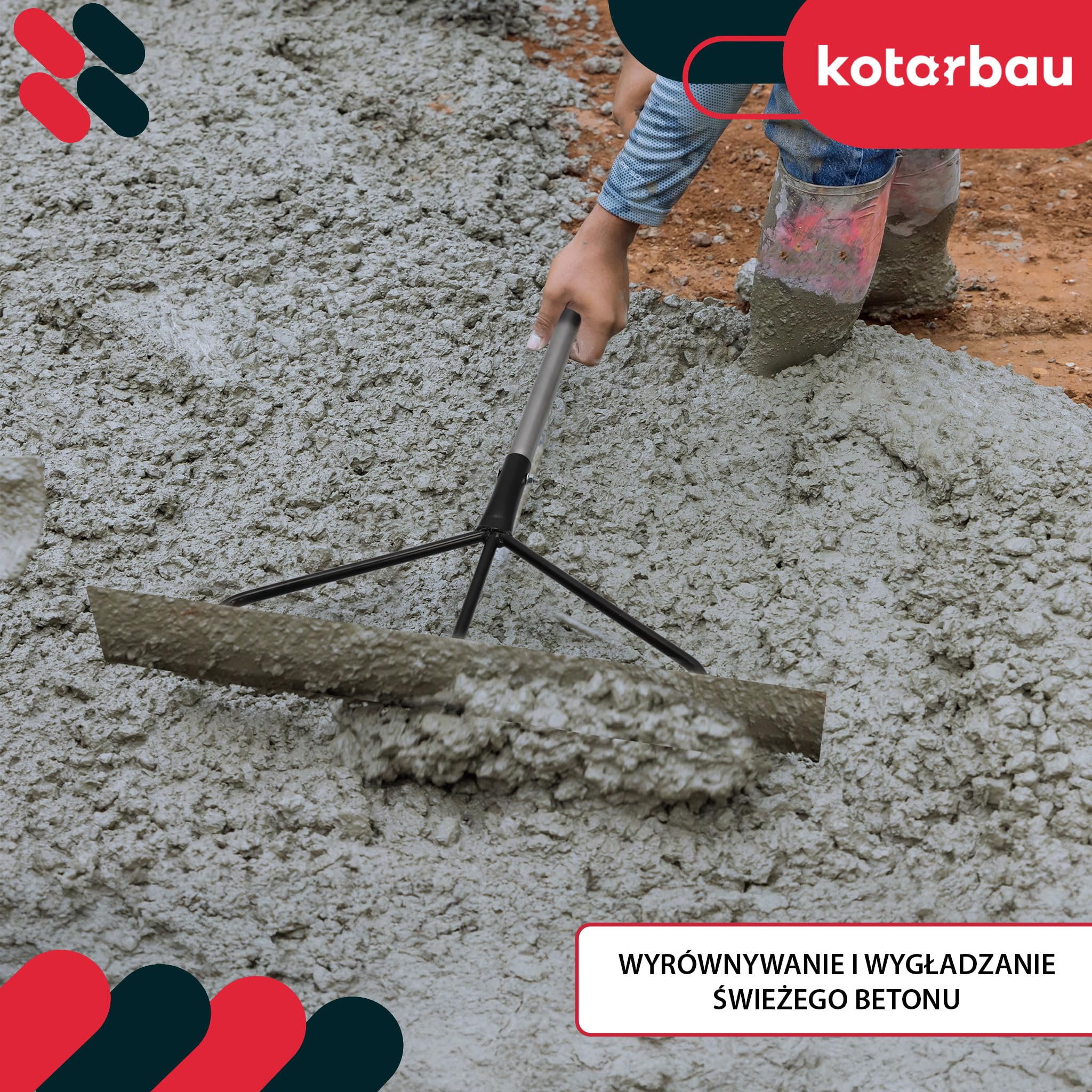 KOTARBAU® Regla para Hormigón - Acero - 62,5x9 cm - Regla para Concreto - Plata Negro - Herramienta De Albañil - Alisador de Hormigón - con Mango de Aluminio 161,5 cm