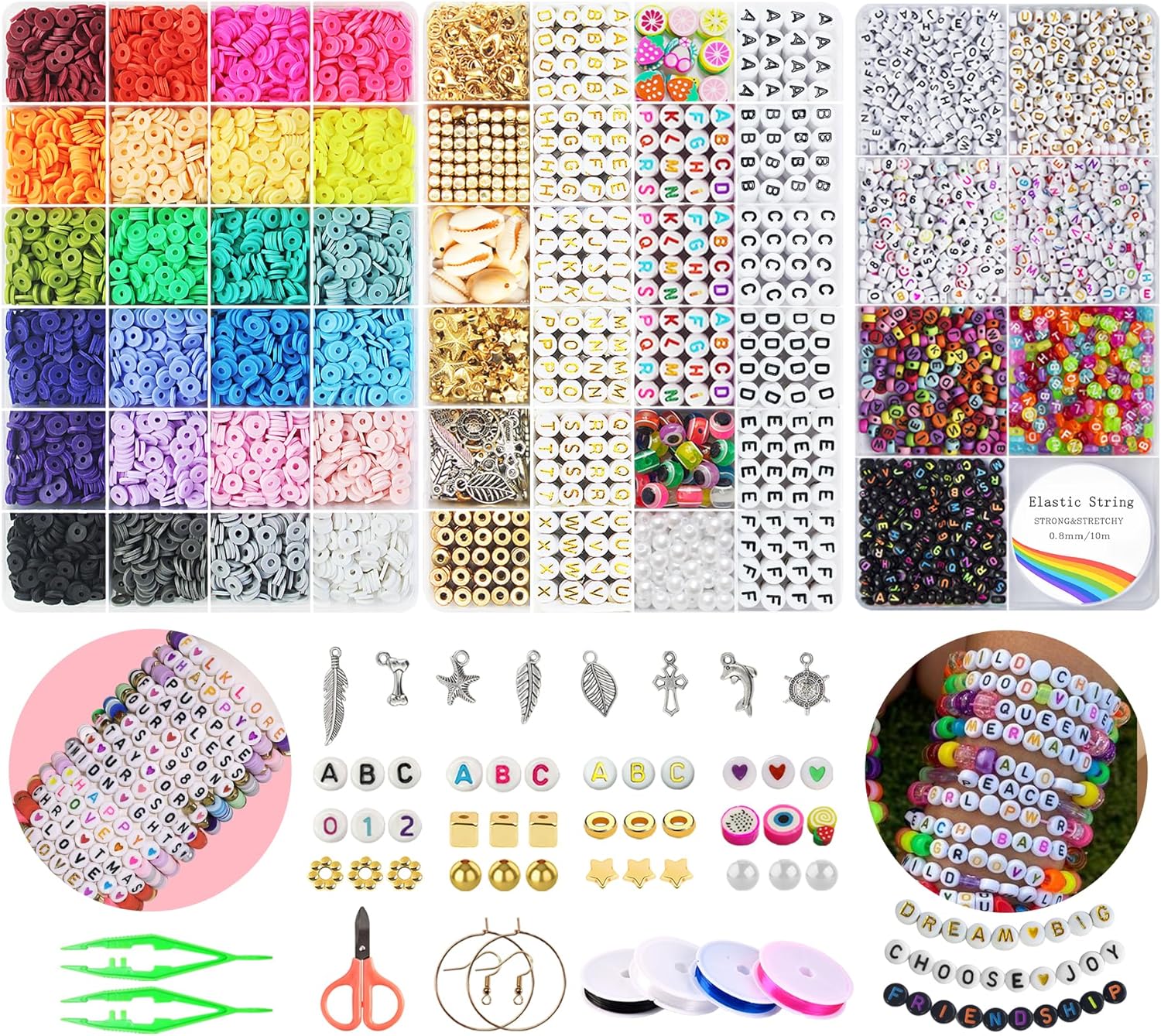 Redtwo 7200 Pcs Clay Beads with 1600 Letter Beads Bracelet