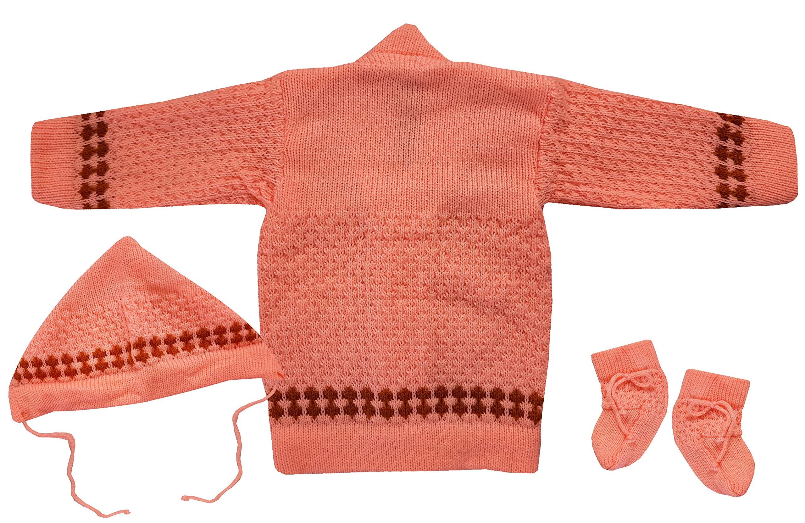 little PANDA Unisex Baby Sweater Woollen Full Sleeves Sweater with Cap and Booties Set Baby Boys and Baby Girls Sweater (in, Age, 6 Months, 9 Months, Regular, Peach) - Image 3 thumbnail