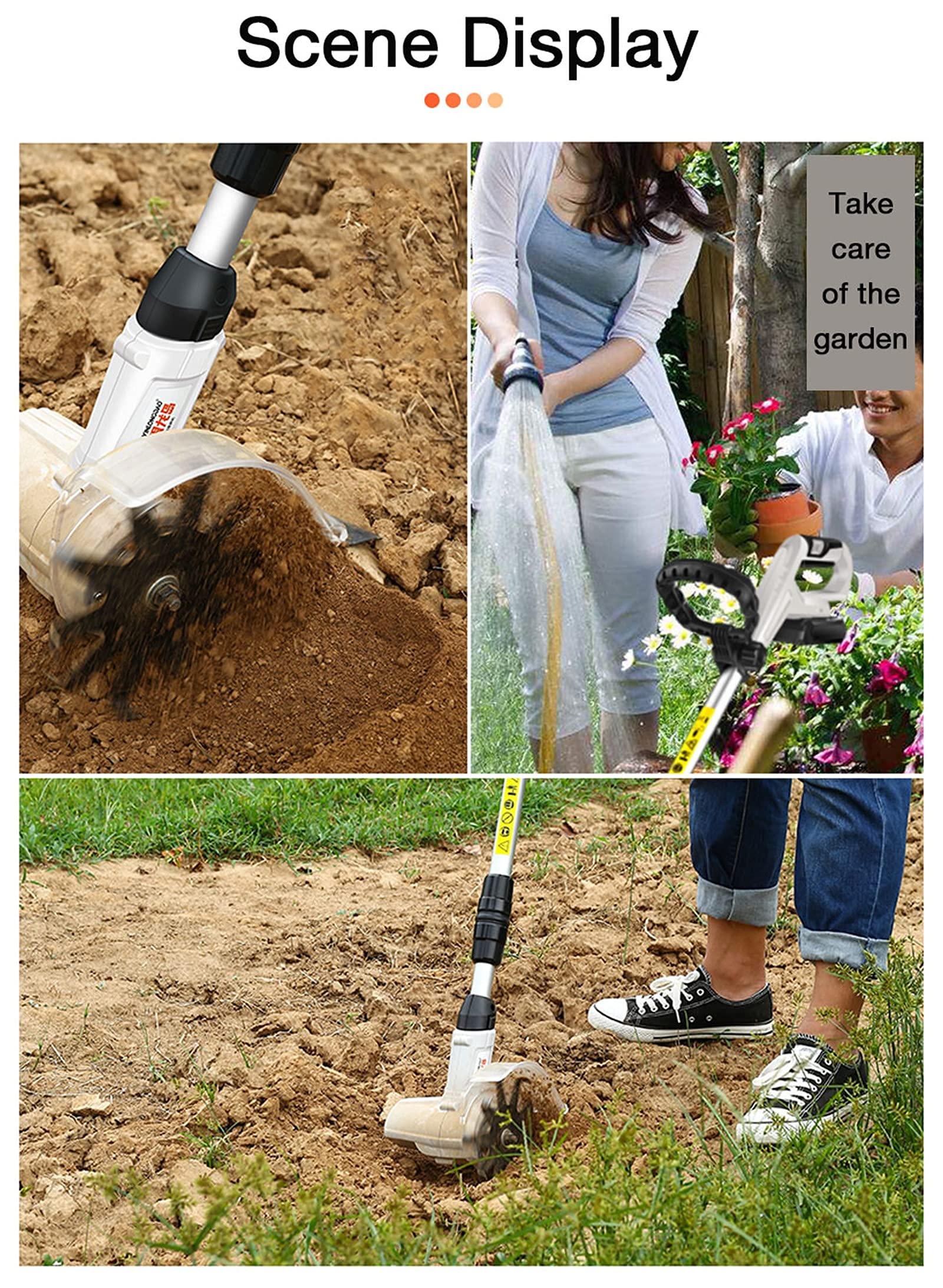 Motobineuse de Jardin, scarificateur électrique sans Fil, motoculteurs de Jardin avec Batterie Rechargeable de 2000 mAh, motobineuse électrique à Main, Outils de fraisage du Sol, c