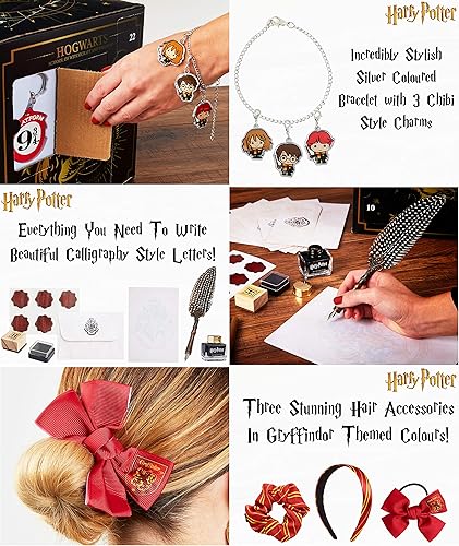 Miniatura 3 de Harry Potter Calendario de Adviento 2023, calendario de cuenta regresiva de Navidad con 24 sorpresas, incluyendo joyas, calcomanías, insignias,
