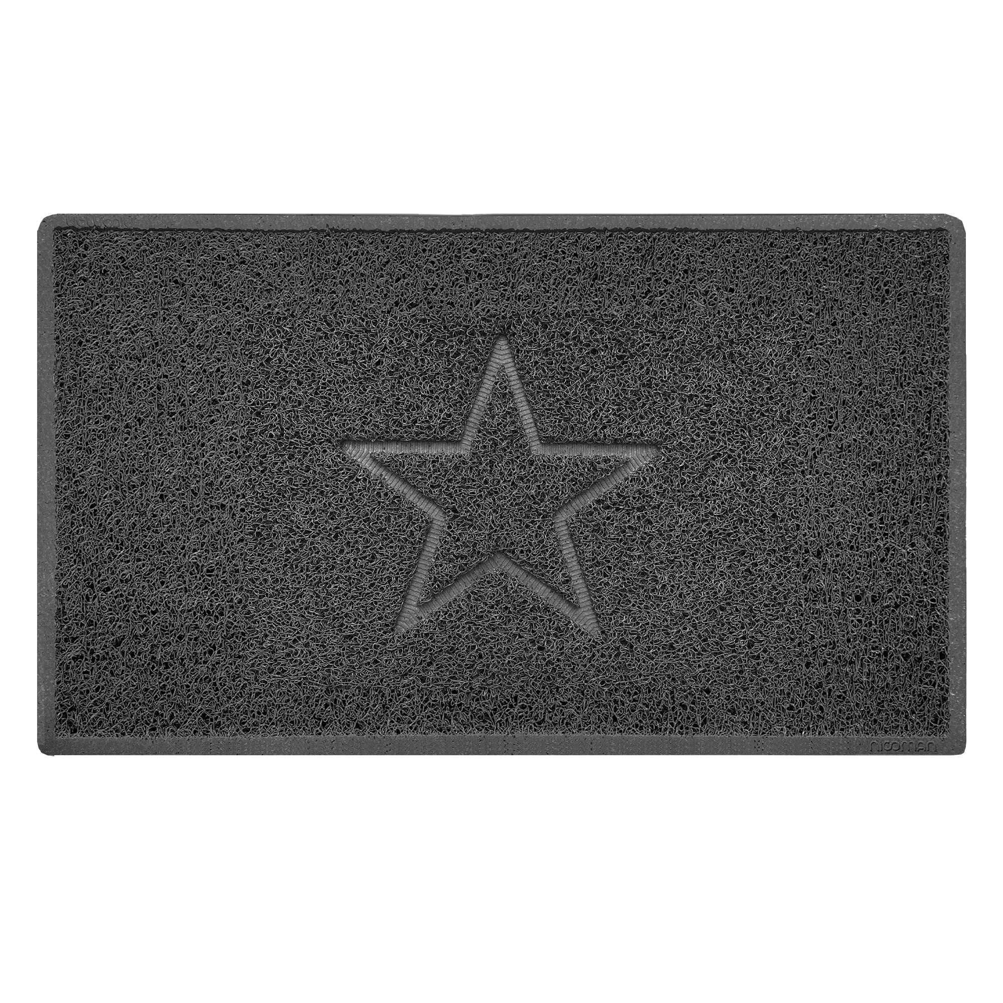 Nicoman Star Embossed Shape Door Mat Dirt-Trapper Washable Barrier Doormat-Dark Grey (Drainage Open-Back)-Medium (75x44cm)