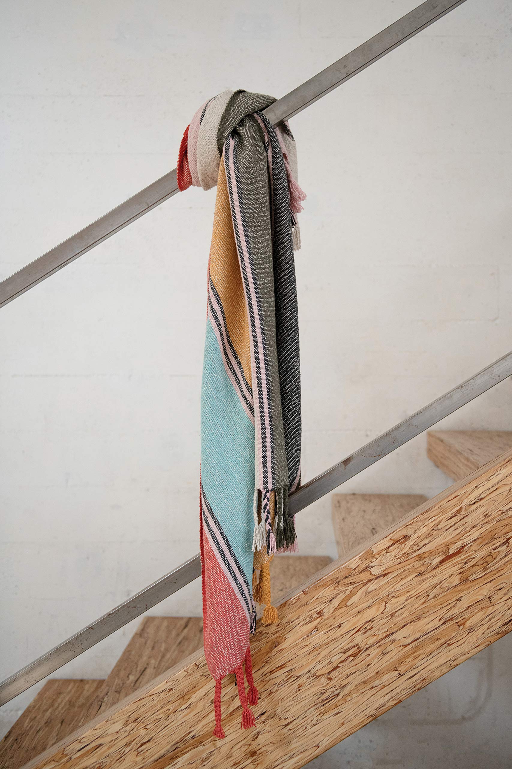 Creative Co-Op DF2410 60" L x 50" W Recycled Cotton Blend Striped Braided Fringe Throw, Multicolor