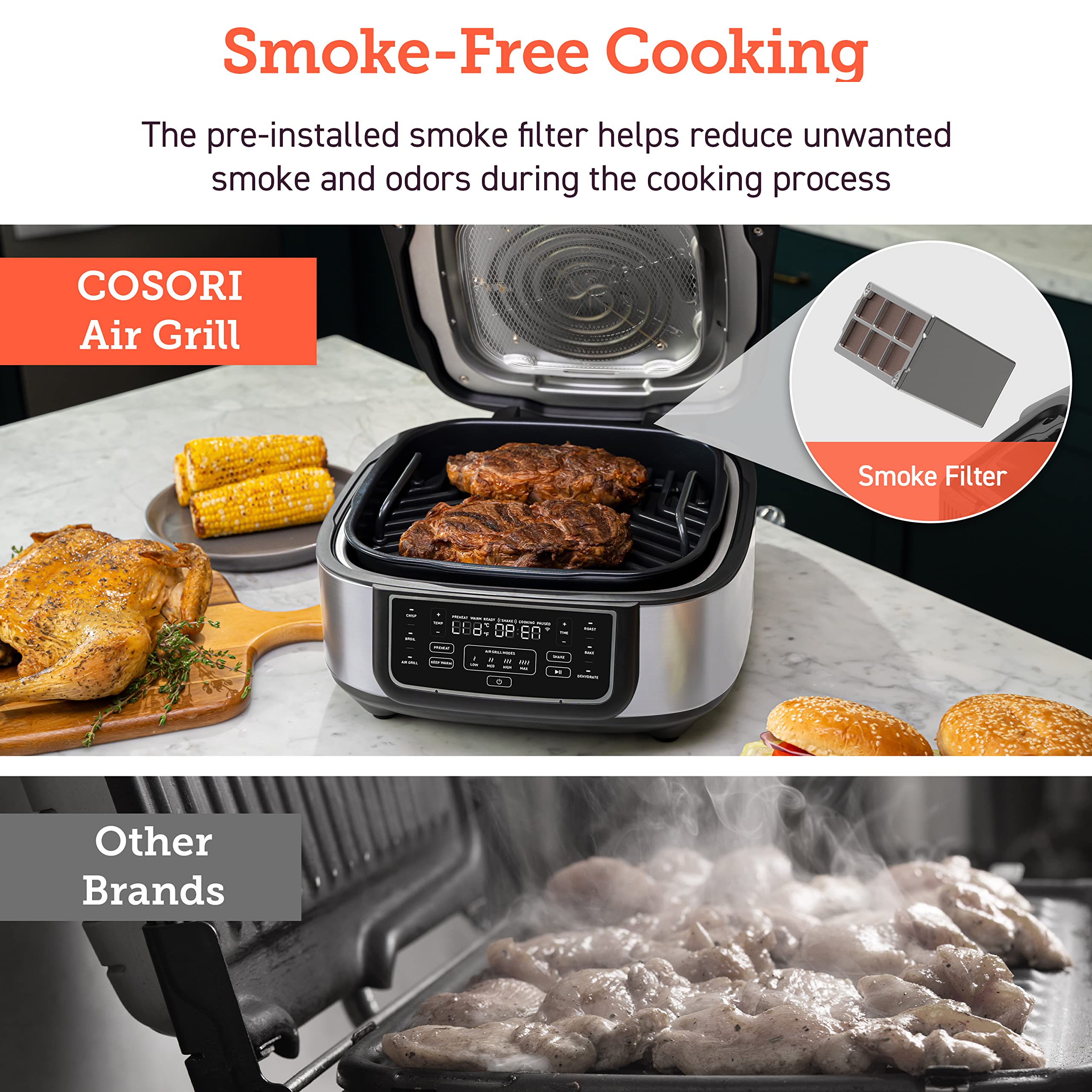 COSORI Indoor Grill Electric Smokeless Grill Indoor & Smart XL Air