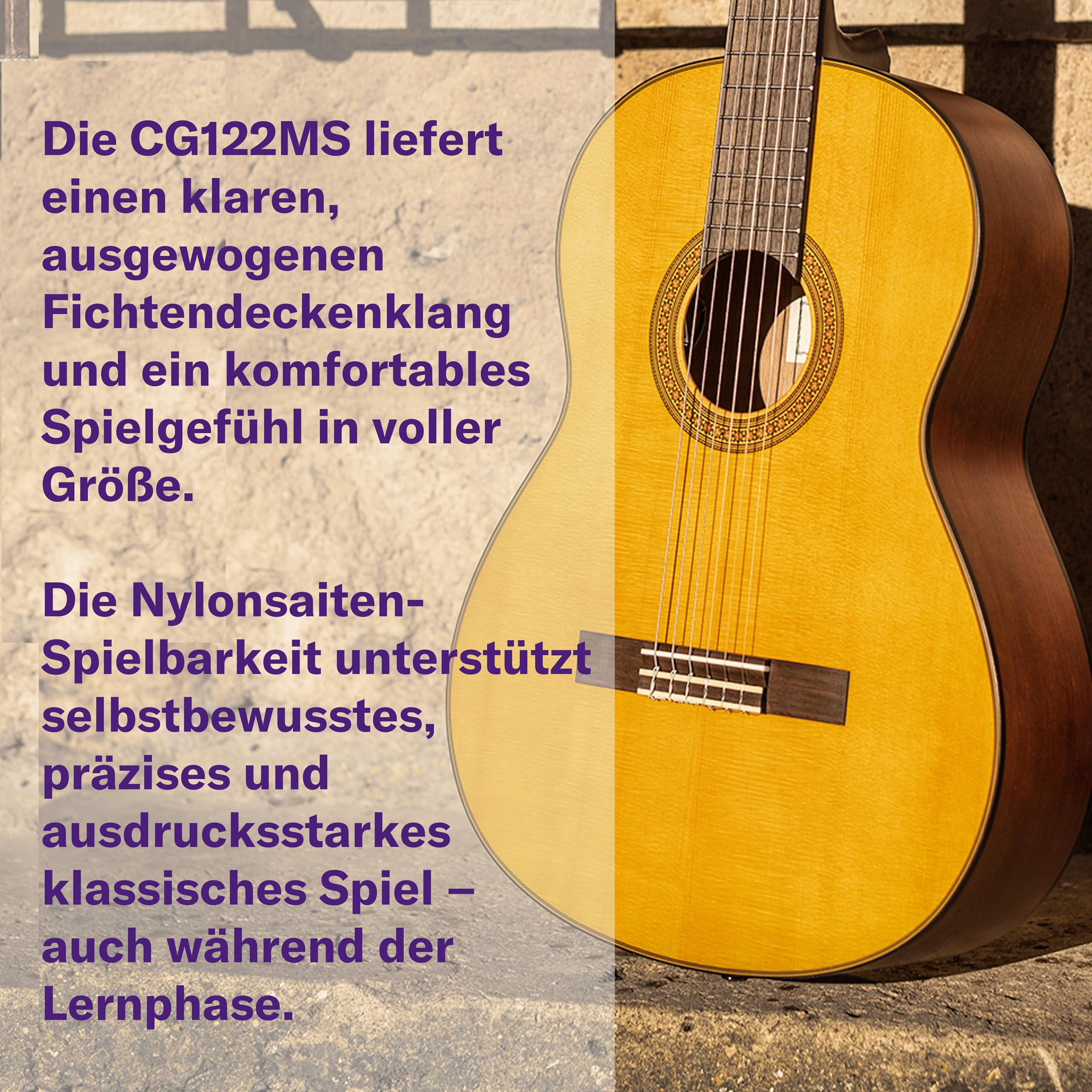 YAMAHA CG122MS Klassische Konzertgitarre Vollgröße Massive Engelmann-Fichtendecke 650-mm-Mensur Nylonsaiten