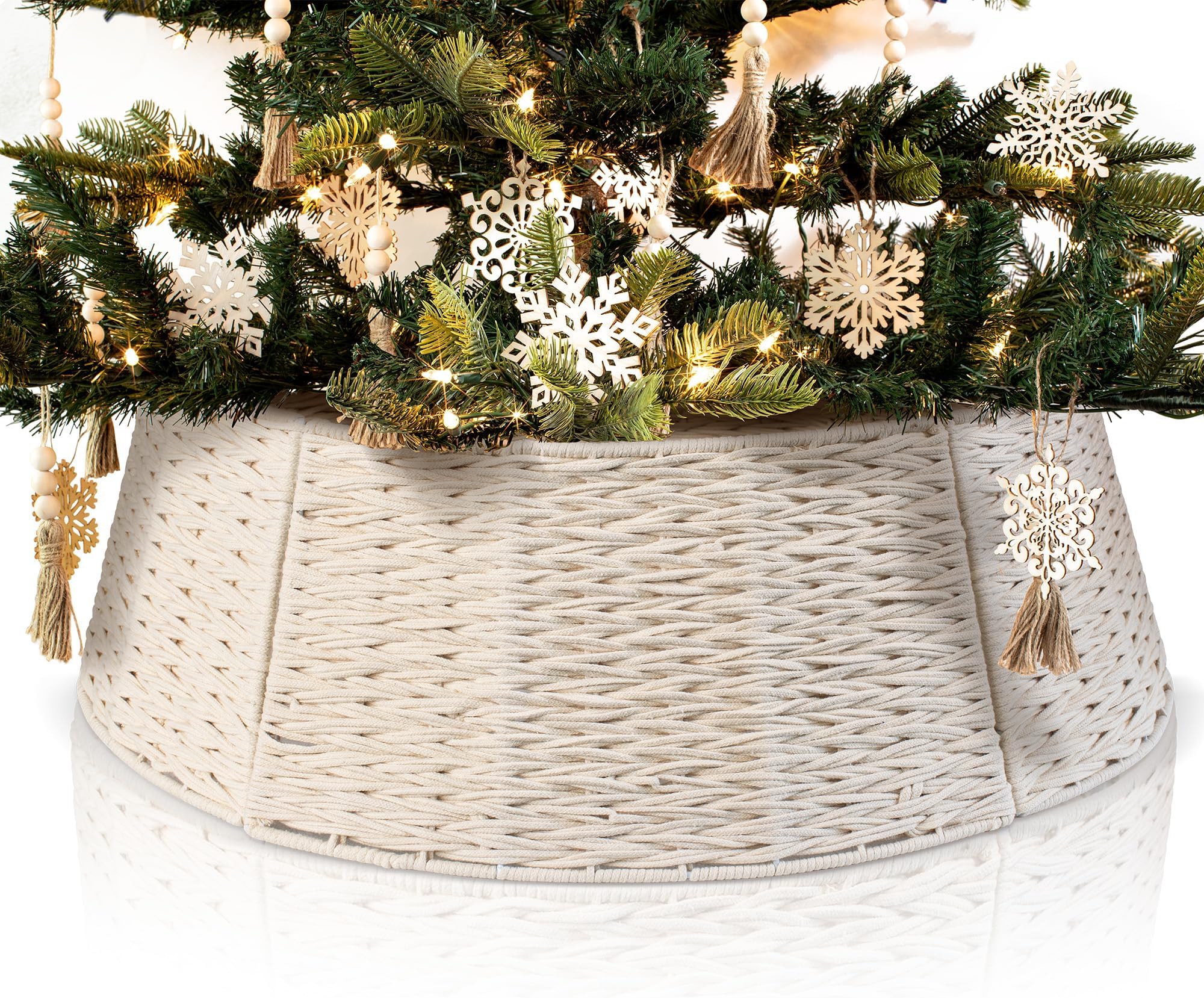 Beautiful Christmas Tree Collar Authentic 28" Cotton Rope Tree Ring Easy to Set