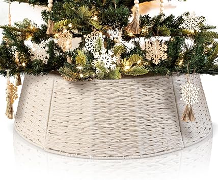 Beautiful Christmas Tree Collar - Authentic 28.5" Cotton Rope Tree Ring - Easy to Set Up Christmas Skirt Enhances Your Holiday Home Decor