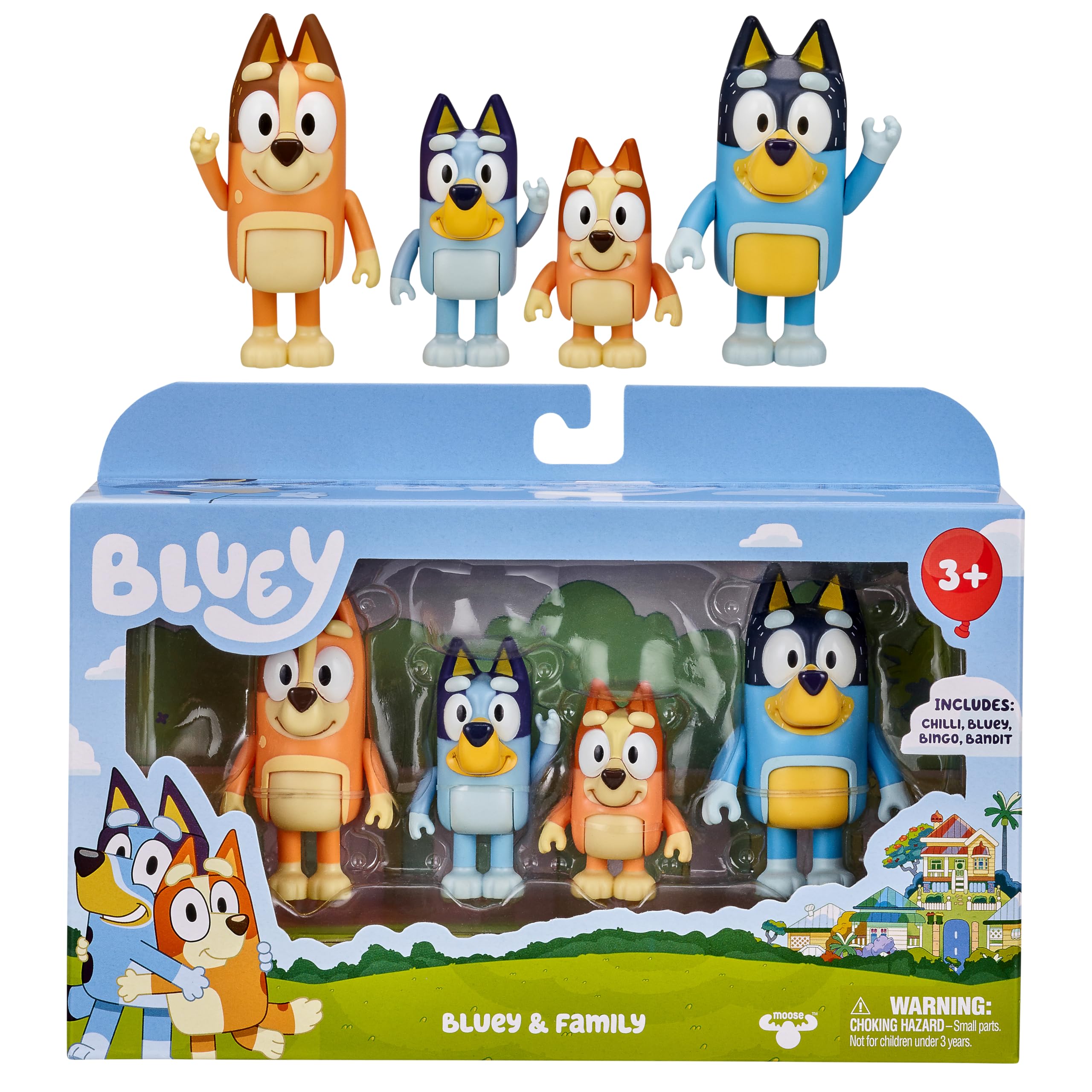 BLUEYFamily Poseable Figures Pack of 4, 2.5 inch / 3 inch Size, Multicolor