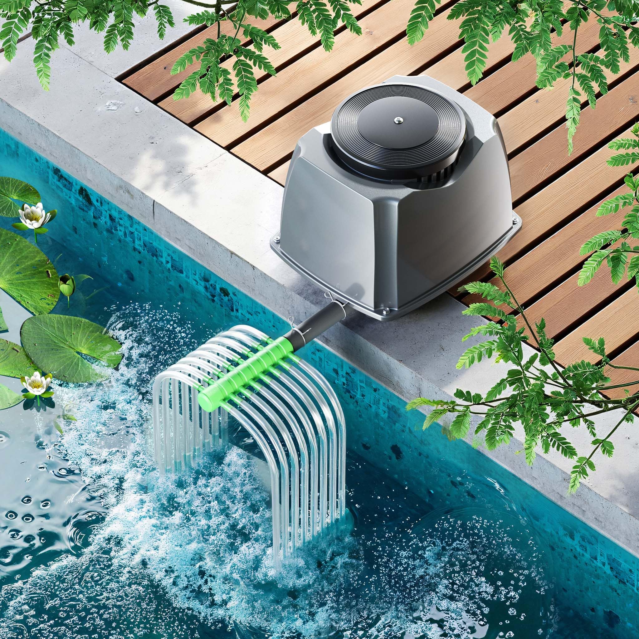 SunSun CAP Aeratore acquario, ossigenatore per laghetti da giardino da e acquari, pompa d'aria con uscite, sistema di aerazione con pietra d'aria e valvola di non ritorno