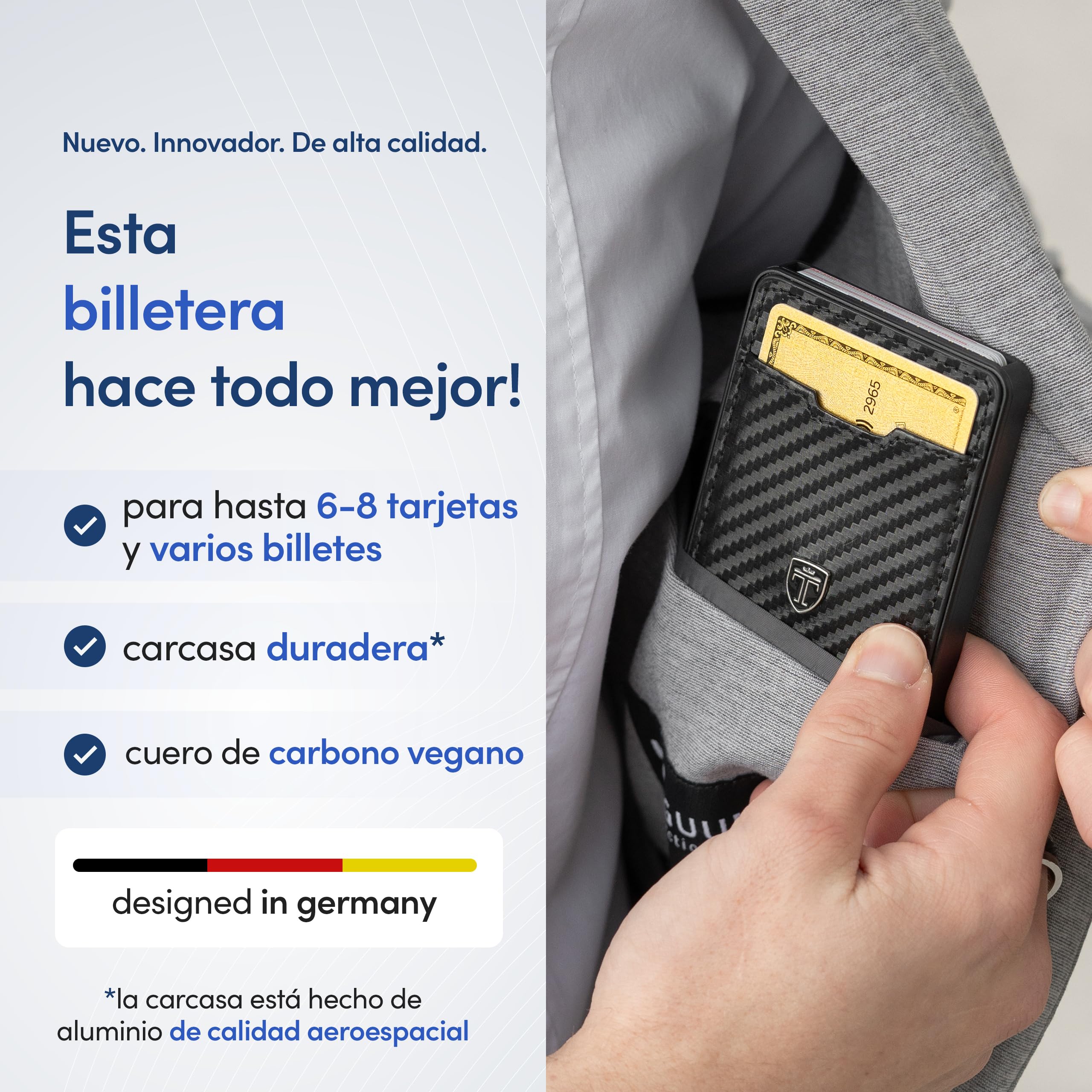TRAVANDO SWYPE Aluminio Cartera Tarjetero Hombre - Carteiras Homens con Proteccion RFID - Monedero pequeño - Smart Wallet for Men - Carteira Porta Cartao (Bandeja de Dinero, Carbono)