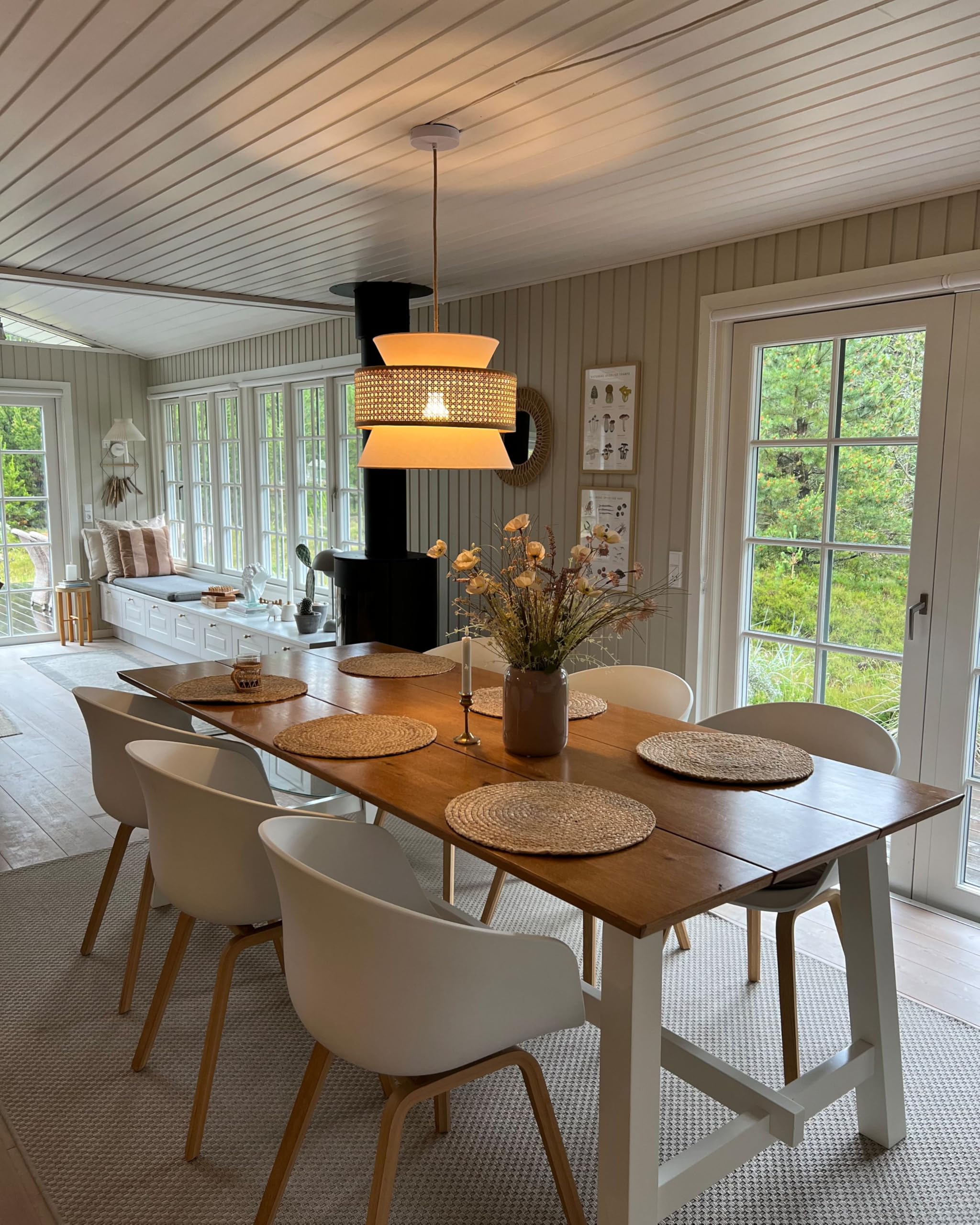Lampada a sospensione Illuminazione con paralume in Rattan Naturale Beige