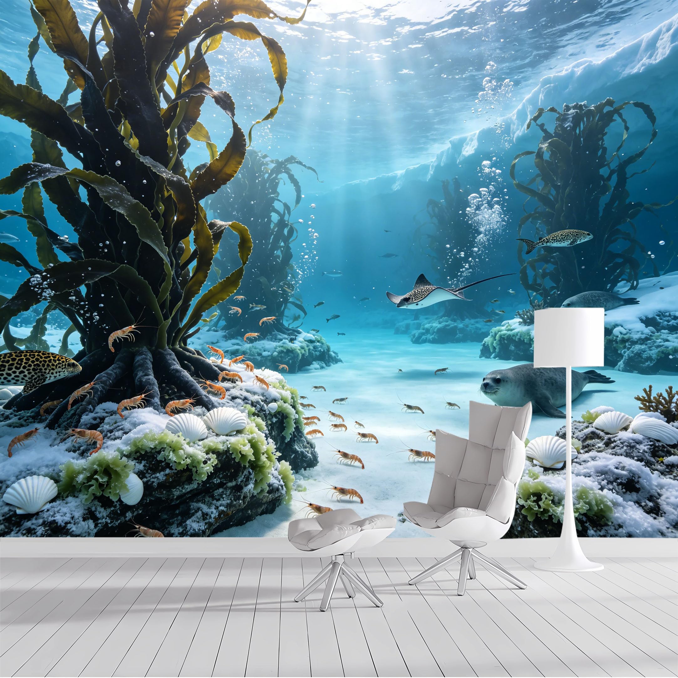 Custom Size Wall Mural Underwater Kelp Forest Sealife Ocean Marine Seascape Rays and Shrimp SelfAdhesive Wall Fabric Removable Peel and Stick Wallpaper for Living Room Bedroom Bathroom