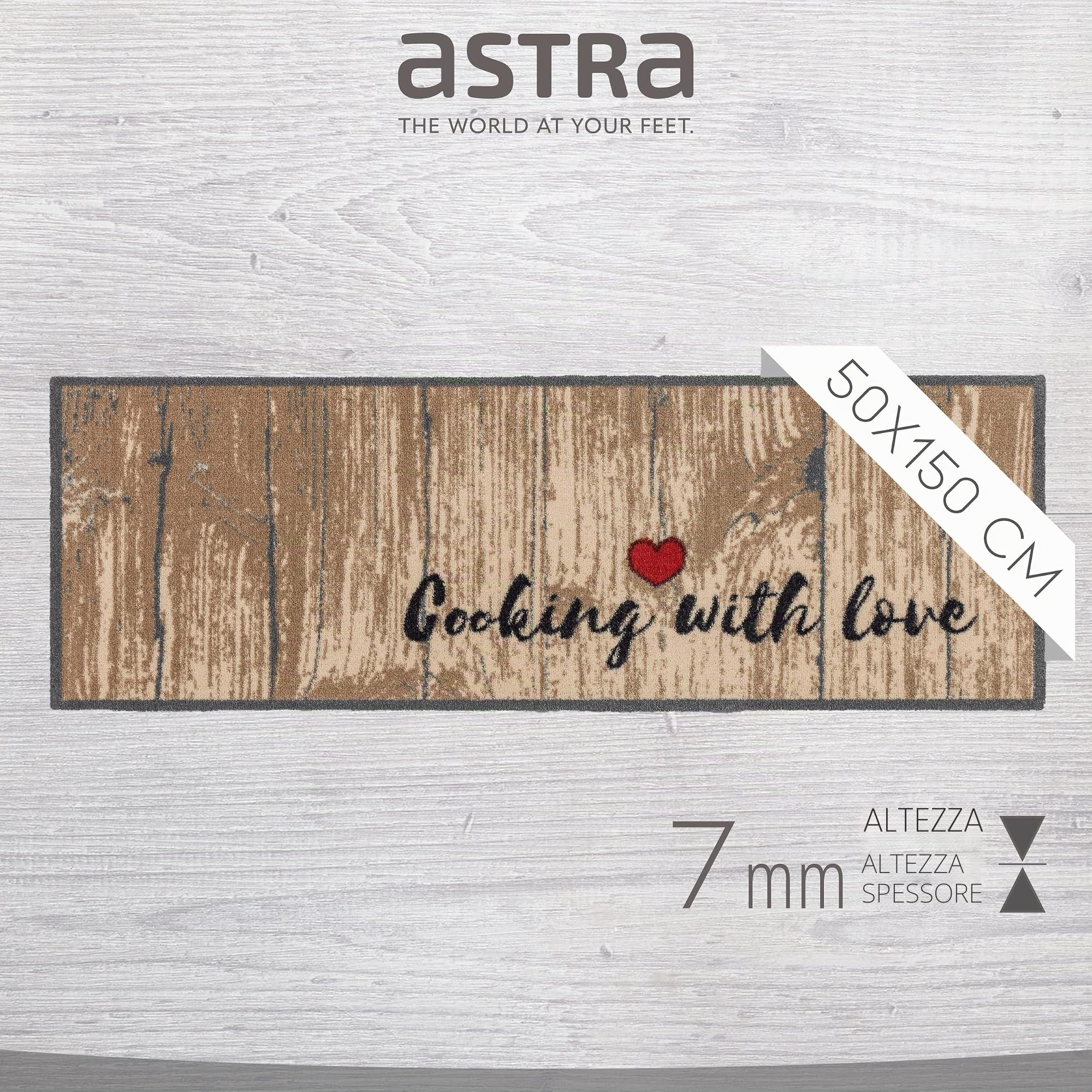 Astra Tappeto ingresso interno antiscivolo 50 x 150 cm Cucinare con amore - Tappetino antisporco assorbente - Lavabile a 30°C - Tappeto moderno per ingresso
