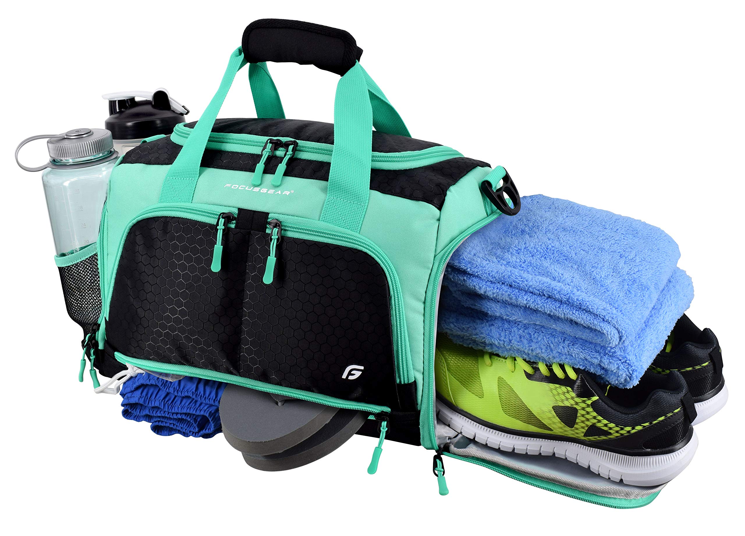 Ultimate Gym Bag 2.0: The Durable Crowdsource Designed Duffel Bag with 10 Optimal Compartments Including Water Resistant Pouch, Teal, Small (15")