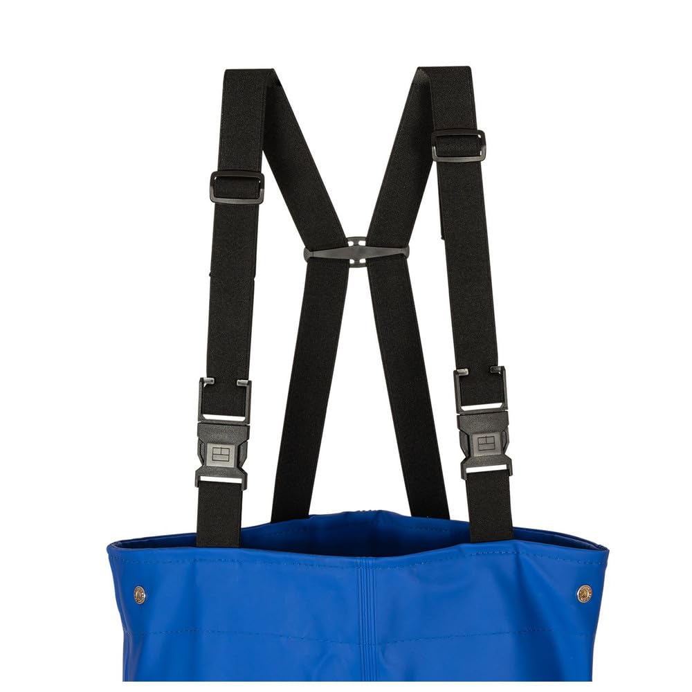 Dönges Kinder-Wathose, Gr. 22-35, wasserdichte Regenhose für Jungs und Mädchen, ungefüttert mit Watstiefeln und Verstellbaren Hosenträgern, Outdoor Buddelhose für Regen, Matschhose, Blau und Rosa