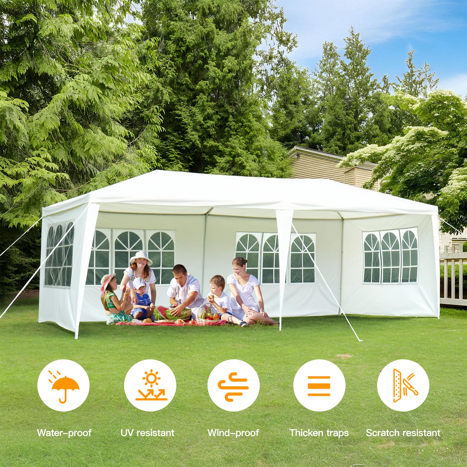 Gazebo Marquee 6x3M Canopy Party Tent with Sidewall And Windows, Outdoor Gazebo Marquee Garden Wedding Party Tent Waterproof Patio Canopy for Sun Rain Shelter (6X3m White(4 Side ）) — view 4