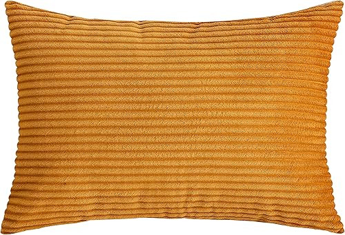 Miniatura 2 de TangDepot, Juego de 2 fundas de almohada decorativas de pana a rayas de terciopelo sólido a rayas (12 x 20 pulgadas, 2 piezas, A40 naranja crema)