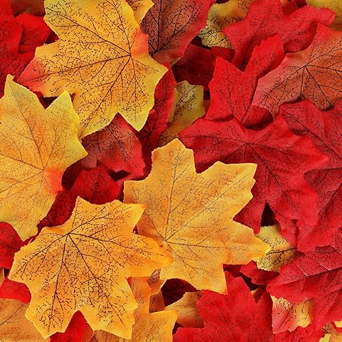 Miniatura 7 de ATFL Hojas de otoño, 1100 hojas de otoño sin olor, hojas de arce artificiales, paletas de manualidades de otoño para bodas, decoraciones de Acción
