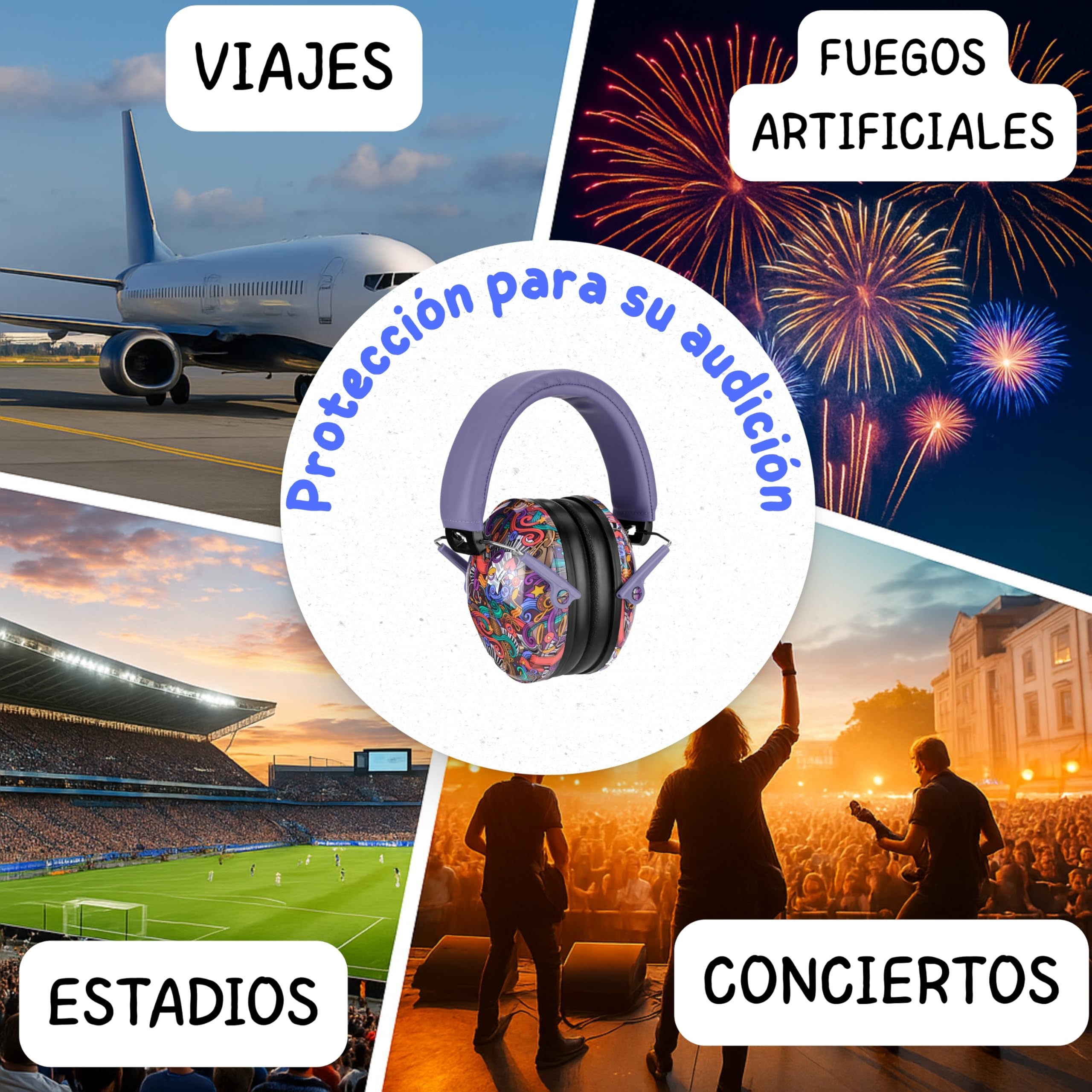 Cascos Antirruido para Niños 3-14 Años – SNR 28 dB; Protectores Auditivos Plegables y Ajustables; Orejeras Insonorizadas para Conciertos; Fuegos Artificiales, Estudio, Ideales para Autismo
