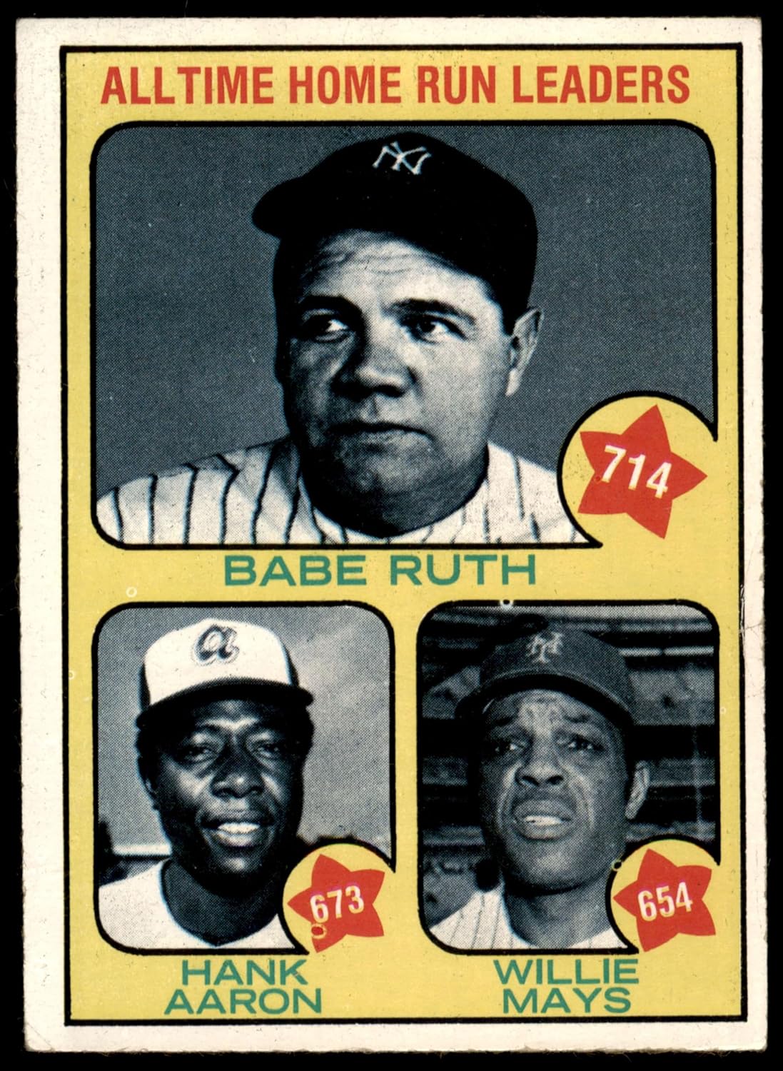 1973 Topps #1 All-Time HR Leaders Hank Aaron/Babe Ruth/Willie Mays (Baseball Card) EX
