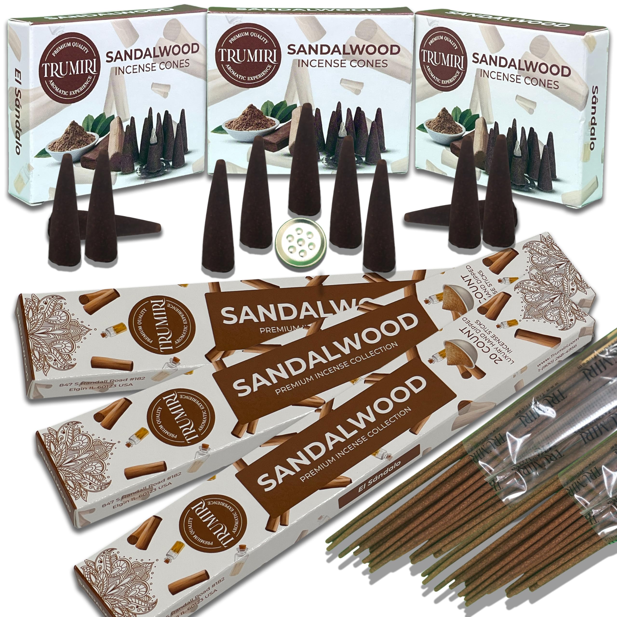 Sandalwood Incense Sticks & Incense Cones Combo Pack - 60 Insence-Sticks + 30 Insence Cones - Inscense - Incense Cones Scented - Insents