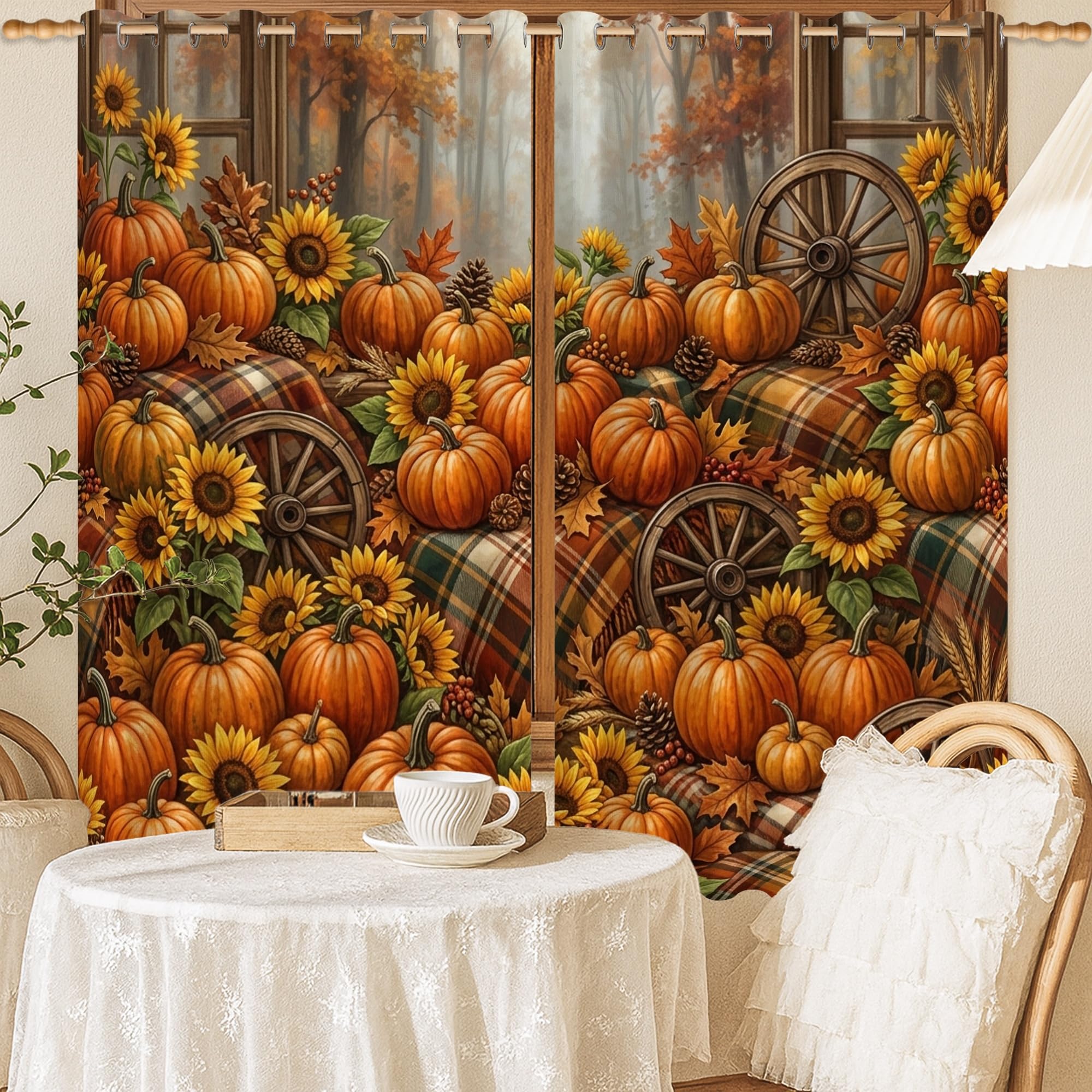 Rideaux occultants de qualité motif roue de tournesol orange automne 132x137 cm