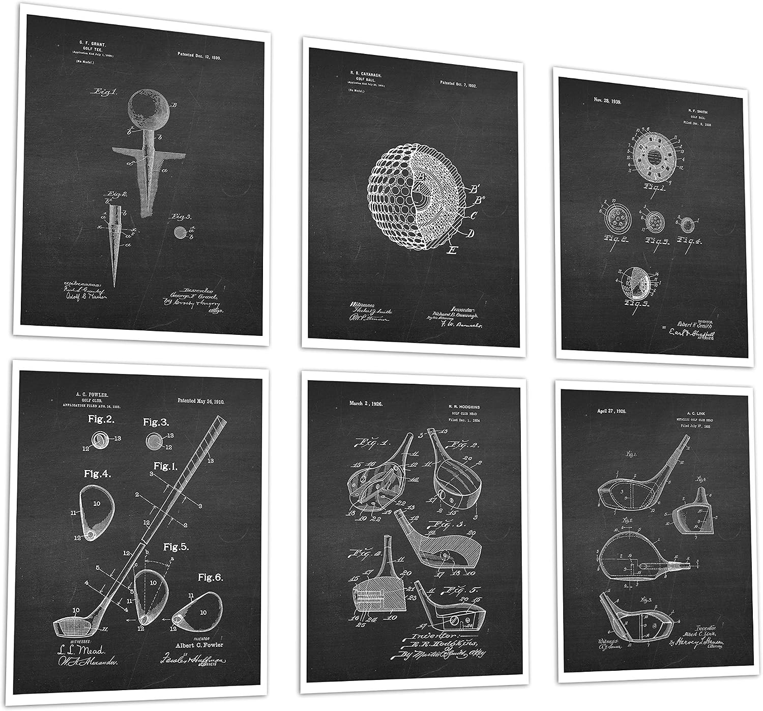 Gnosis Picture Archive Golf Patent Wall Art Prints Set of 6 Unframed Golf Wall Art Prints Golf gifts