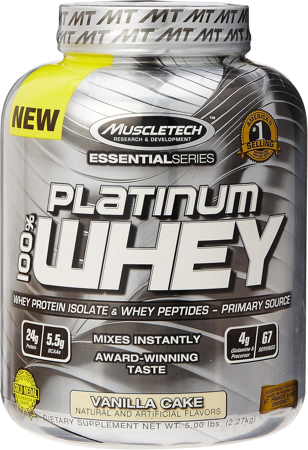 MuscleTech Platinum 100% Whey Protein Powder, Vanilla Cake, 5.0 lbs (2.27kg)