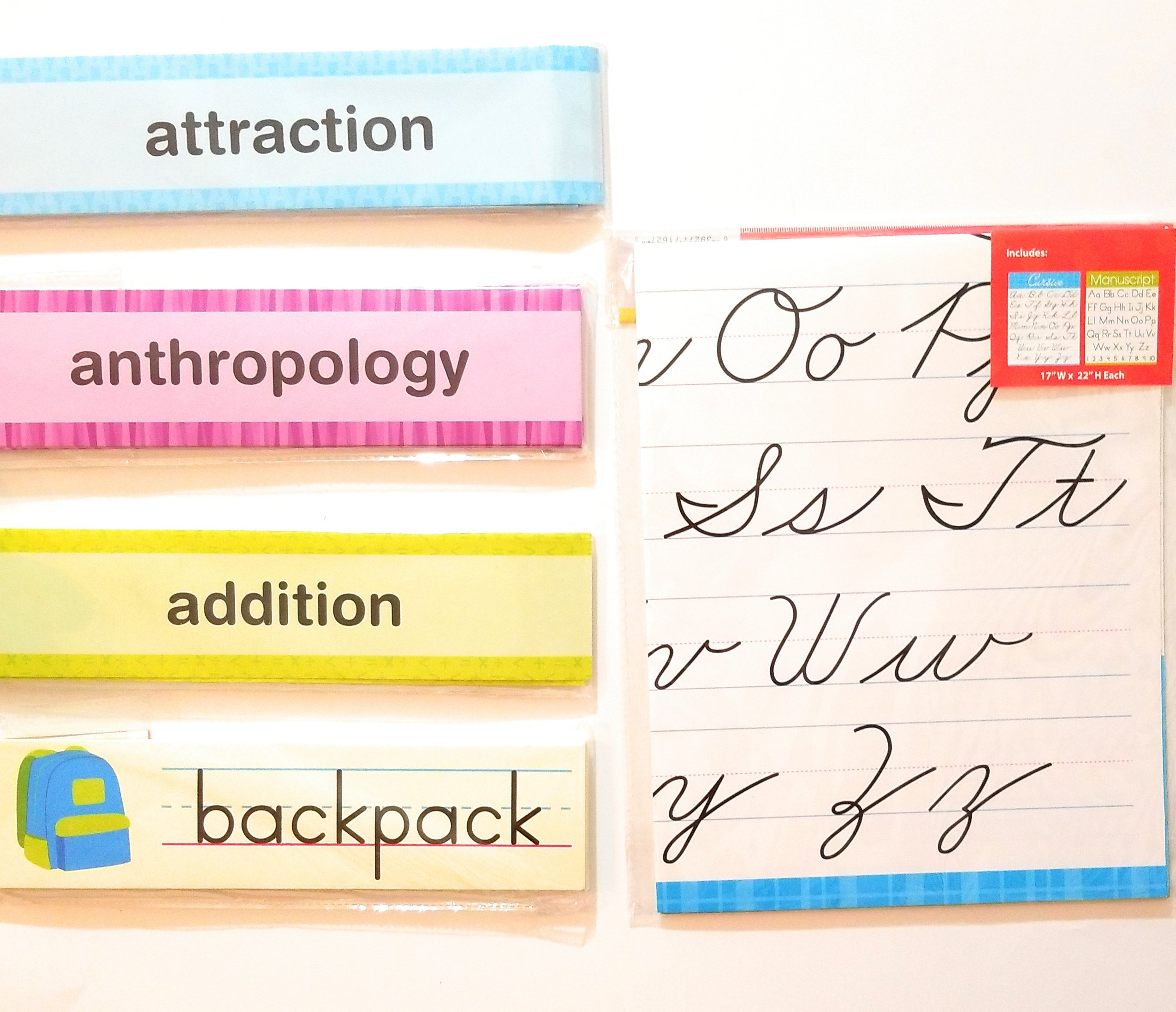 Educational Classroom Labels & Sight Word Strips Handwriting Manuscript Set Preschool, Kindergarten, Elementary Creative Strips, School Supplies, Back to School Decorations