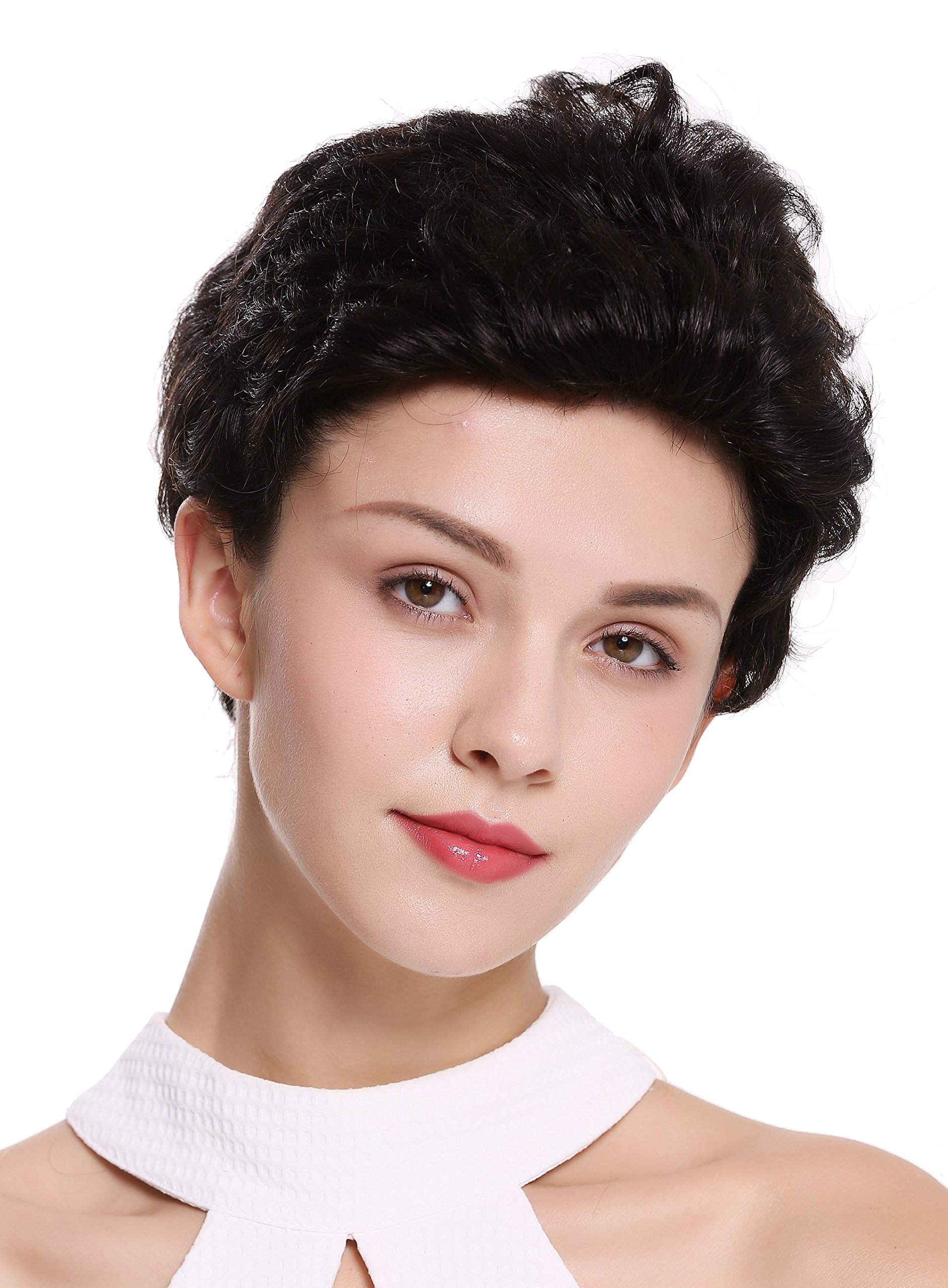 WIG ME UP - B-HH-12-0 Parrucca Donna Uomo Capelli veri Corta Ondulata Alla moda Ciuffo Non colorata Tono naturale Bruno cupo