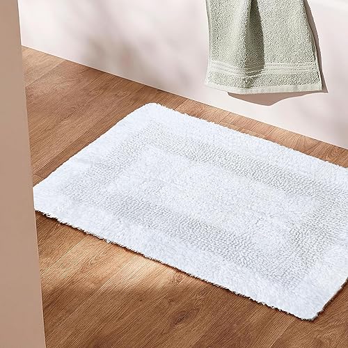 Miniatura 2 de Alfombra de baño de algodón para baño, color blanco, alfombras de baño reversibles, suaves y absorbentes, de secado rápido, lavables de felpa de