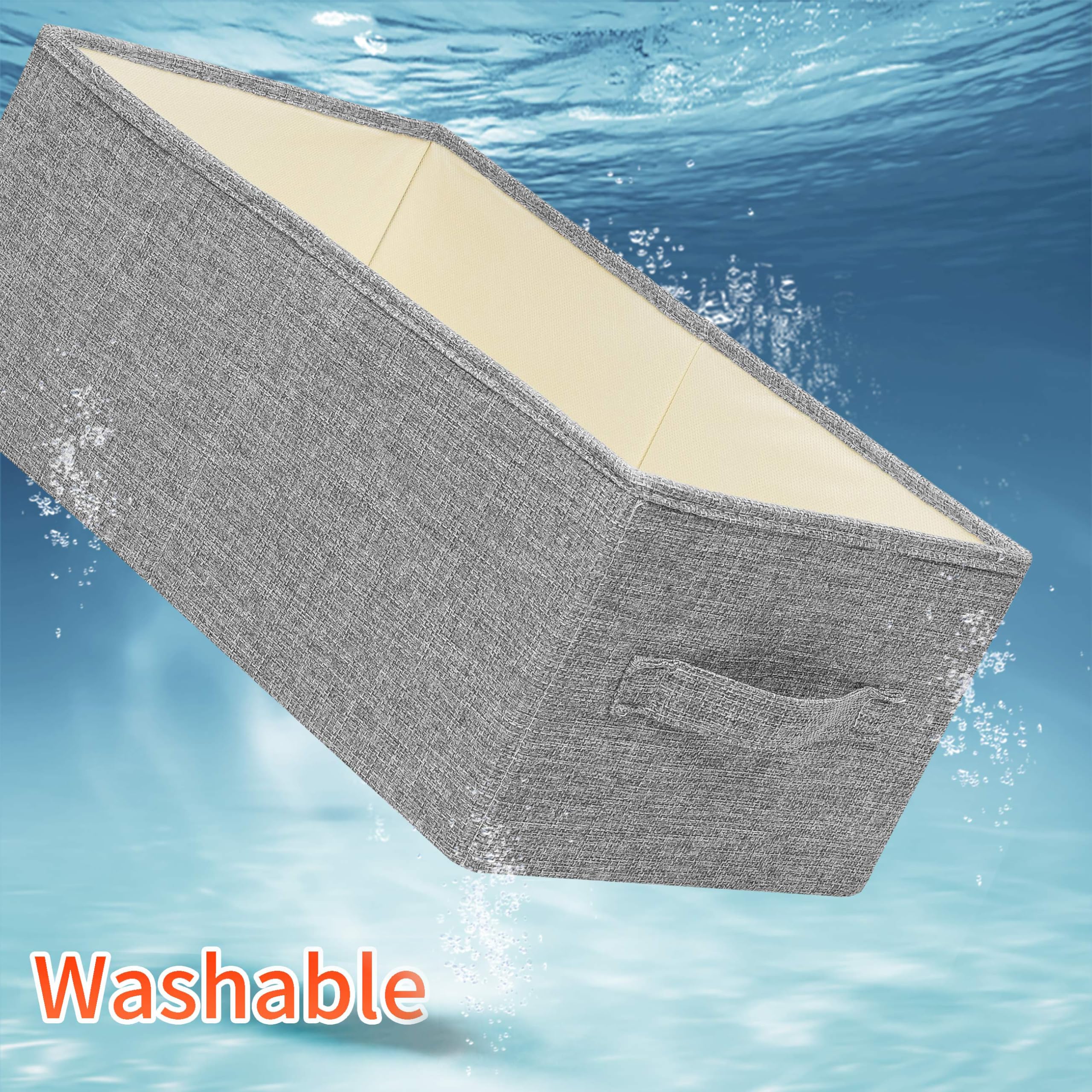 Faltbare Aufbewahrungskörbe aus Leinen, Stoff-Aufbewahrungskörbe, waschbar, Kleider-Organizer mit Griff, Pullover-Organizer für Schrank (dunkelgrau, 47,7 x 28,9 x 21,5 cm)
