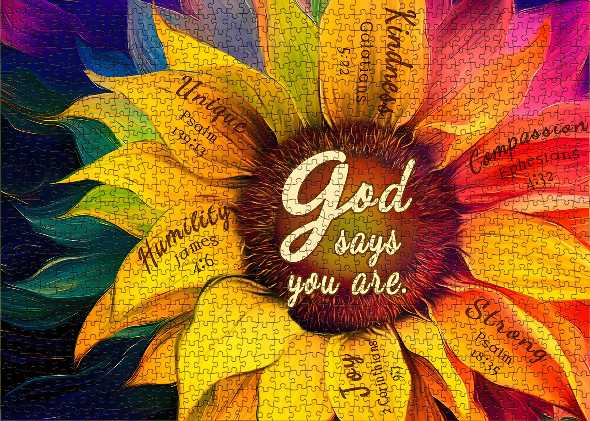 Rainbow Sunflower Puzzle for Adults 1000 Pieces, Colorful Flower Plant Puzzle Flower Jigsaw Puzzles for Adults, Religious Puzzles as Sunflower Decor
