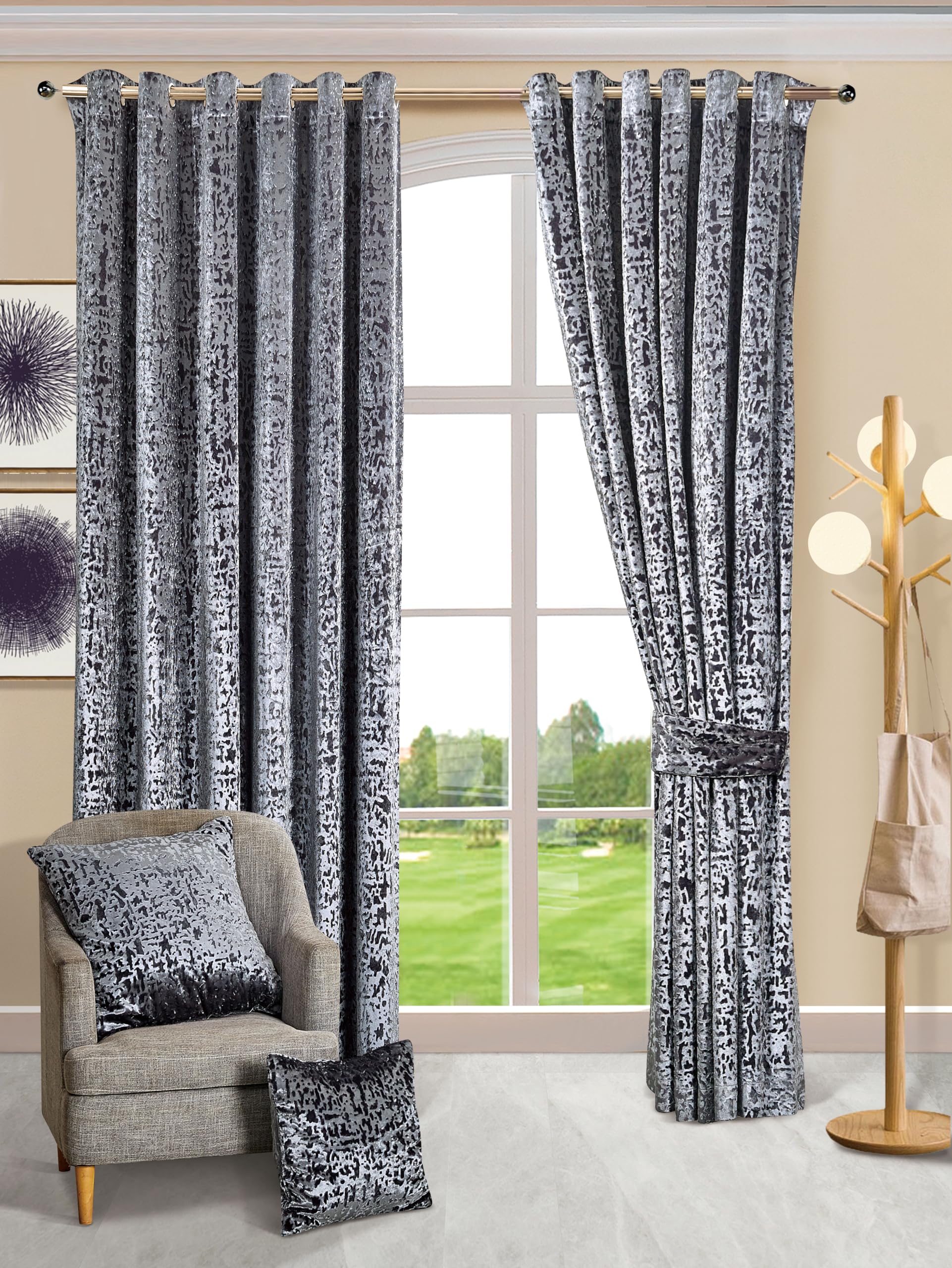 PRIME LINENS Velvet Curtains Luxury Eyelet Ring Top Plush Curtains for ...