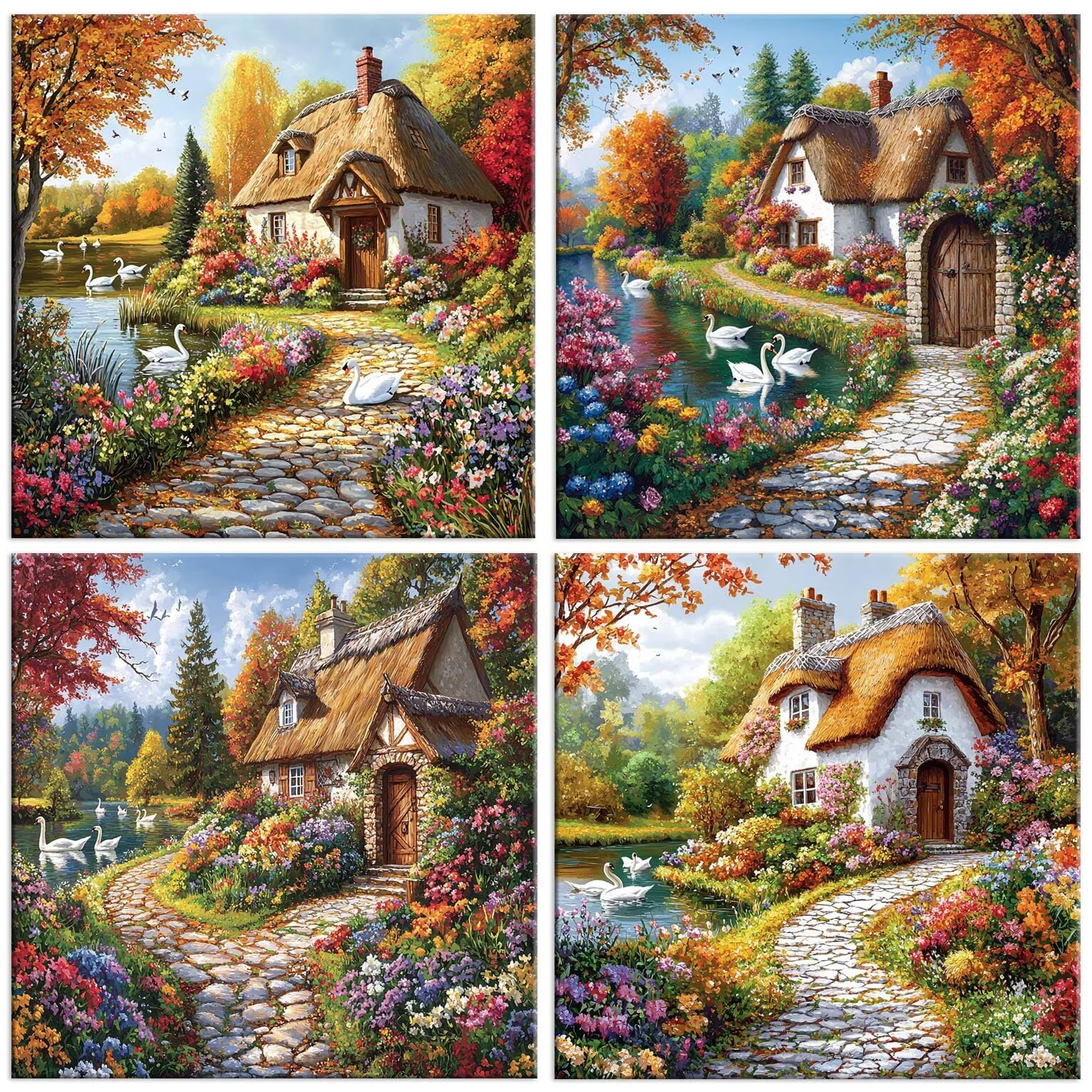QIANLUOO Bosque de cabañas 5D Kits de Pintura de Diamantes 50x50cm G-851