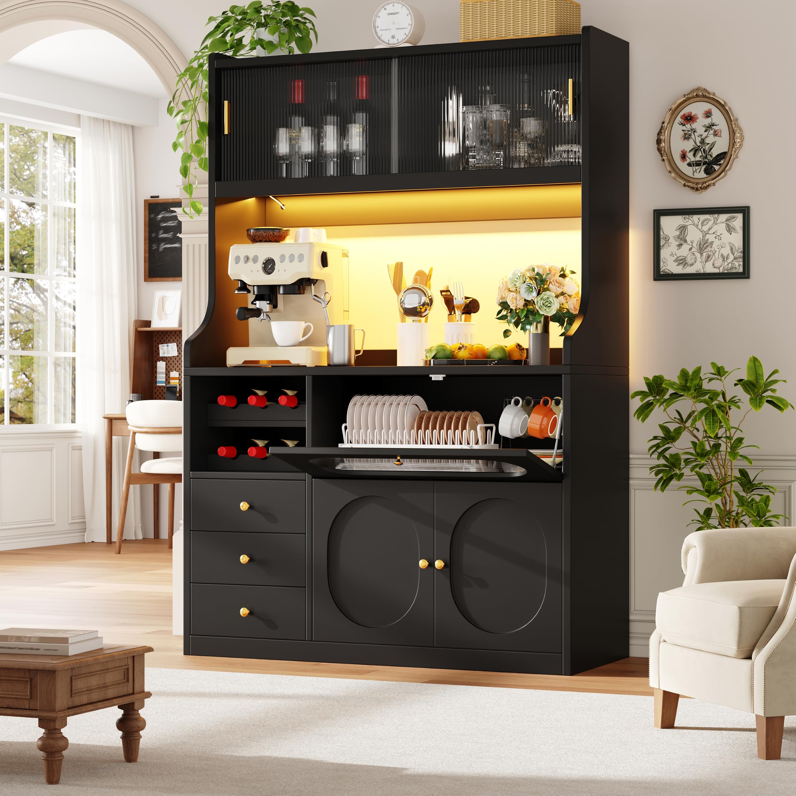 Mobile da cucina alto, 120 x 40 x 180 cm, con LED, cassetti e ante
