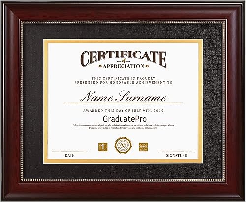 GraduatePro Marco de diploma de 8.5 x 11 pulgadas con paspartú negro sobre dorado o exhibe documentos de 11 x 14 pulgadas sin paspartú, marco de