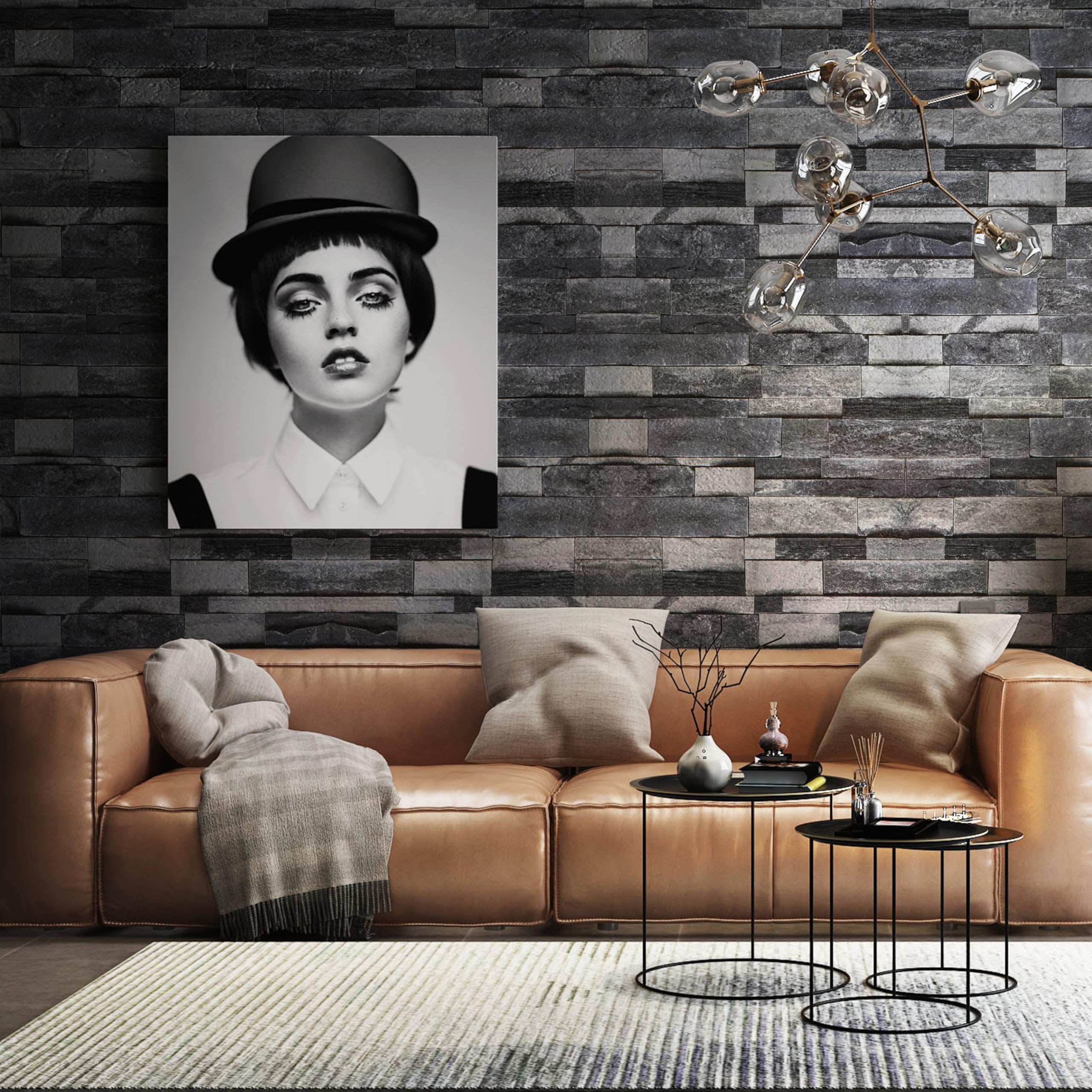 U M I G G E E Brown Stone Wallpaper, Removable, Self-Adhesive, Waterproof, Faux 3D Brick Look, 35.4"" X 118 - View #10
