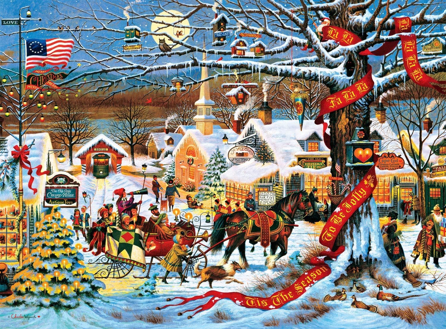 Buffalo Games - 1000 Piece Jigsaw Puzzle - Chrarles Wysocki Holiday Small Town Christmas - Challenging Holiday Scene Puzzles for Families and Adults