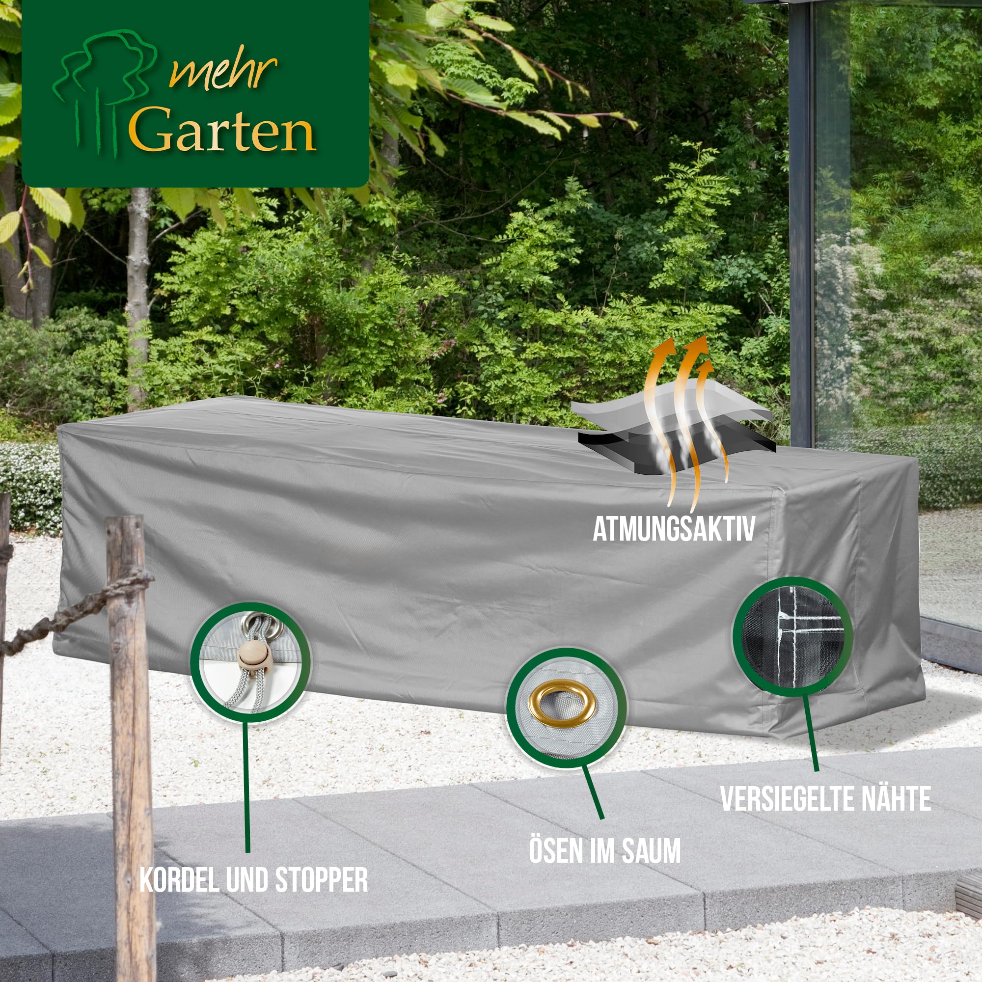 Premium Protect Loungesofa Abdeckung 3 Sitzer, 220x90x80 cm | wasserdicht, UV-beständig und atmungsaktiv – 2-lagiges Polyestergewebe, Schutzhülle für Gartenmöbel mit Kordelzug