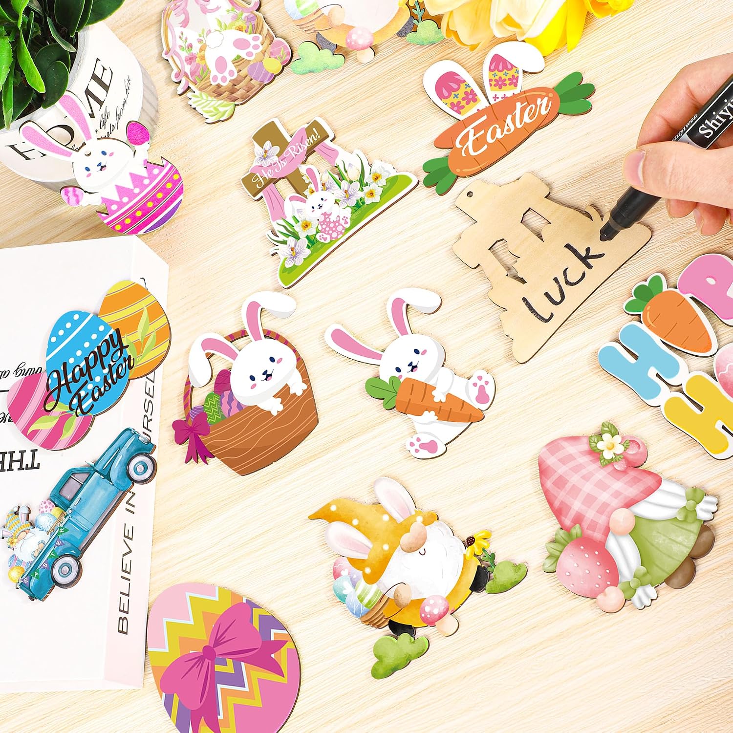 4 piezas de decoración de mesa de Pascua de conejito grande Píos de 4 piezas de decoración de mesa de Pascua de conejito grande Píos de