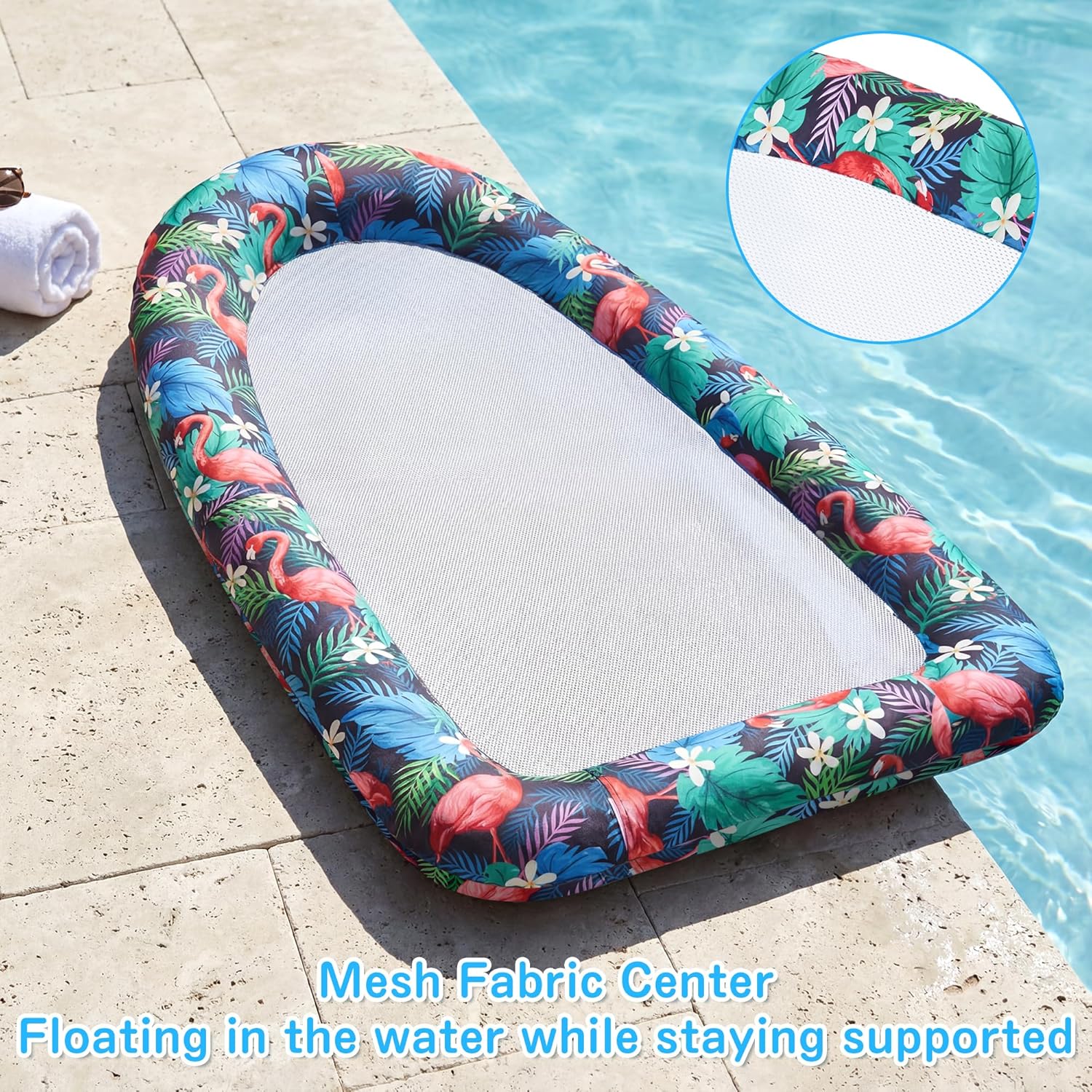 FindUWill Inflatable Pool Floats for Adult, Soft Fabric Covered Pool Lounger Floating Chair with Cooling Mesh, Heavy Duty Pool Float Rafts for Pool Summer Beach Lake