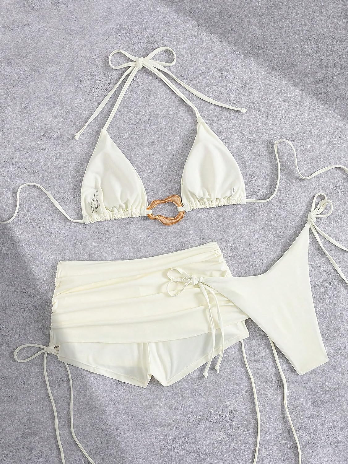 QJQ Women's 3 Piece Triangle String Bikini Set Halter Bow Swimsuits with Shorts Sexy Coverups Bathing Suits White - Image 4