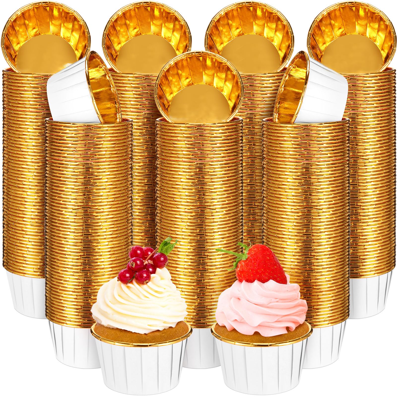 300 Pack White Gold Cupcake Liners Bulk Disposable Foil Muffin Cup