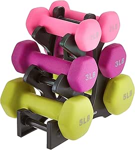 Amazon Basics 20-Pound Dumbbell Set with Stand, Silver Lettering